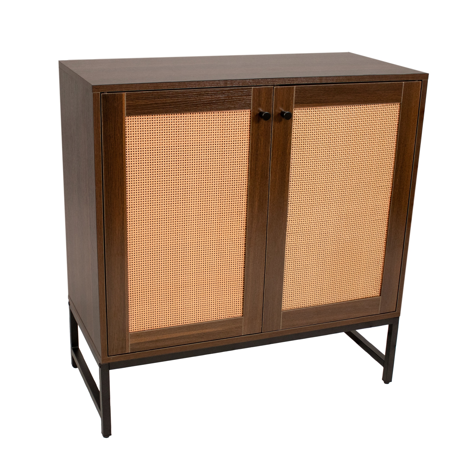 Sunnydaze 2-Door MDF Accent Cabinet with Shelf/Rattan Doors - Dark Brown