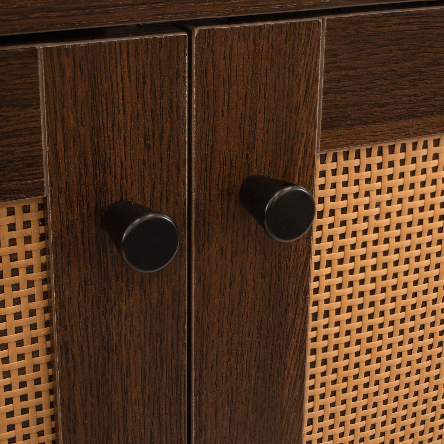 Sunnydaze 2-Door MDF Accent Cabinet with Shelf/Rattan Doors - Dark Brown