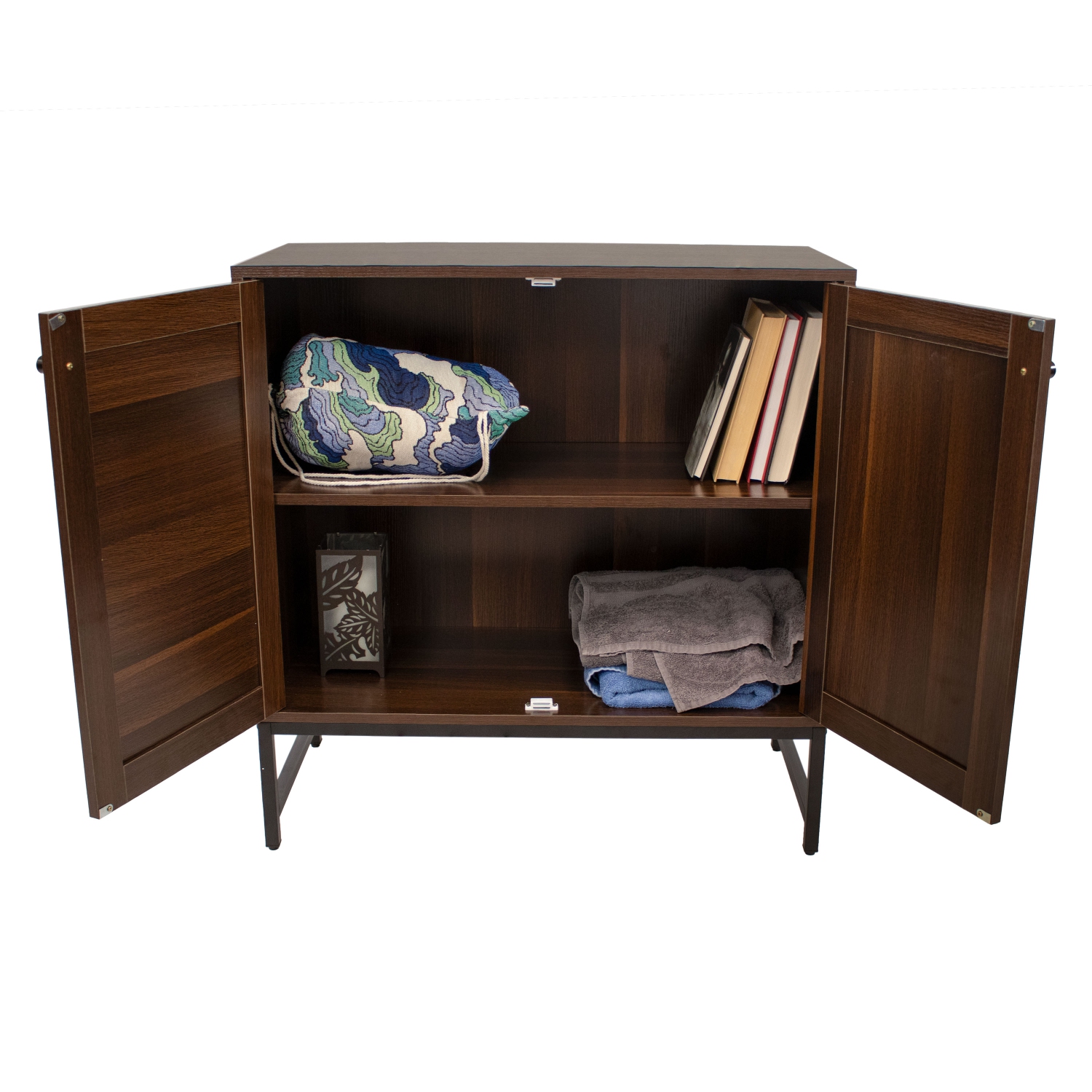 Sunnydaze 2-Door MDF Accent Cabinet with Shelf/Rattan Doors - Dark Brown