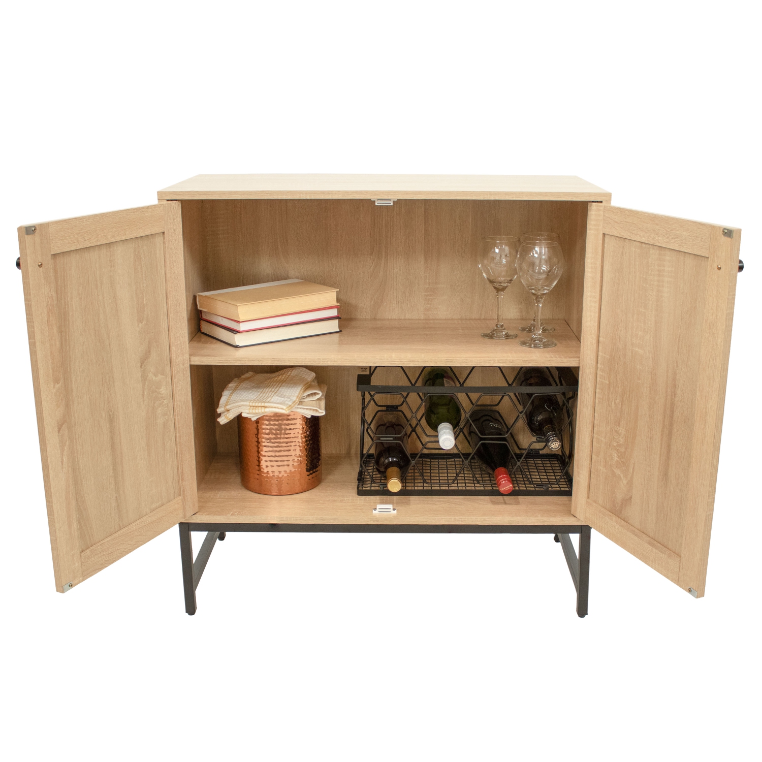 Sunnydaze 2-Door MDF Accent Cabinet with Shelf/Rattan Doors - Oak