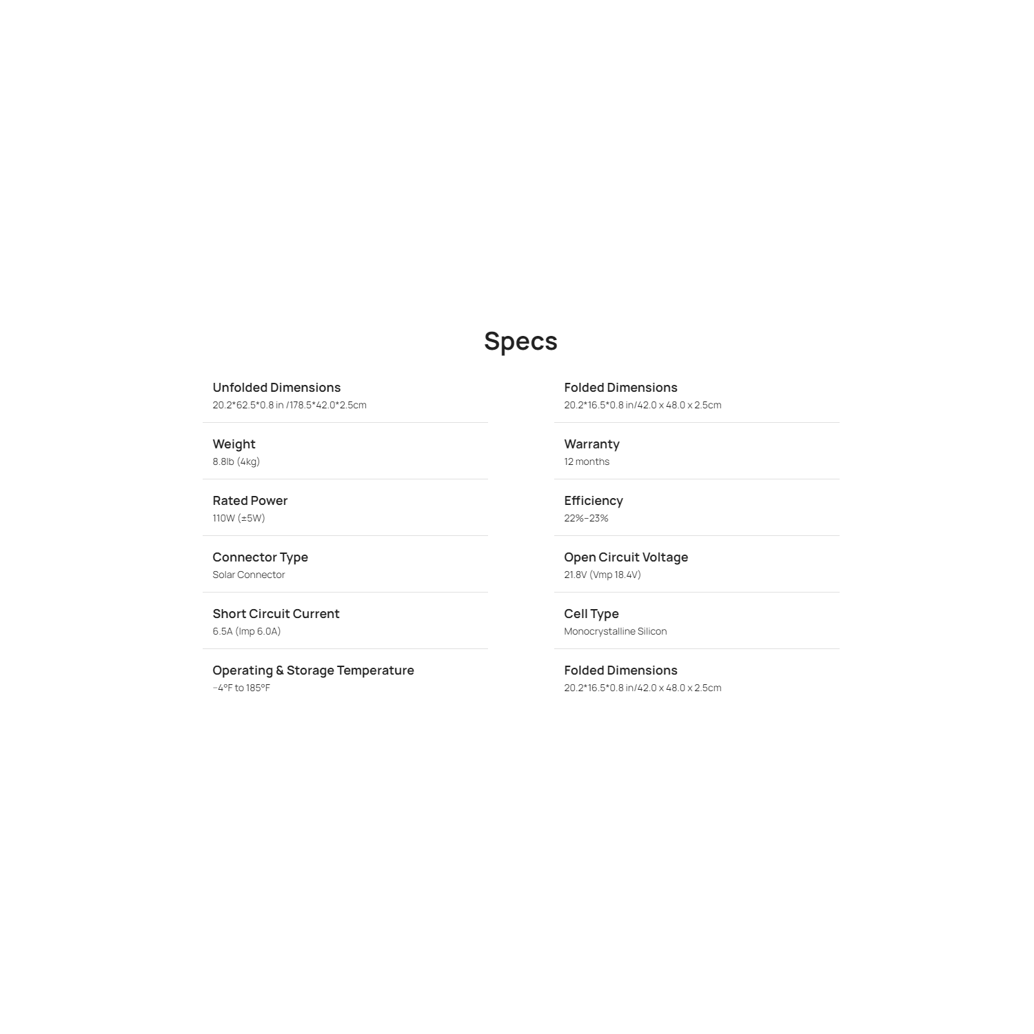 EcoFlow 110W Solar Panel - Open Box