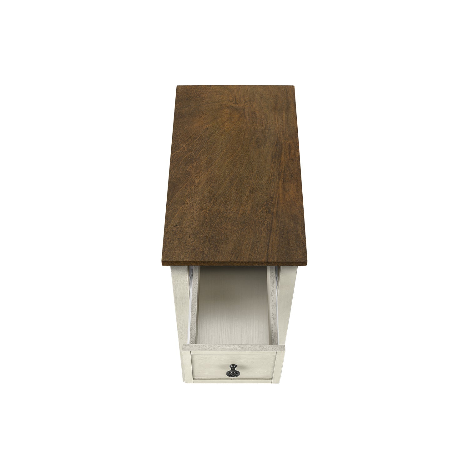 Monarch Specialties I 3962 - Side Table, End, Accent Table, 2 Tier, Narrow, Bedroom, Lamp, Storage Drawer, Antique White Veneer, Brown Veneer,