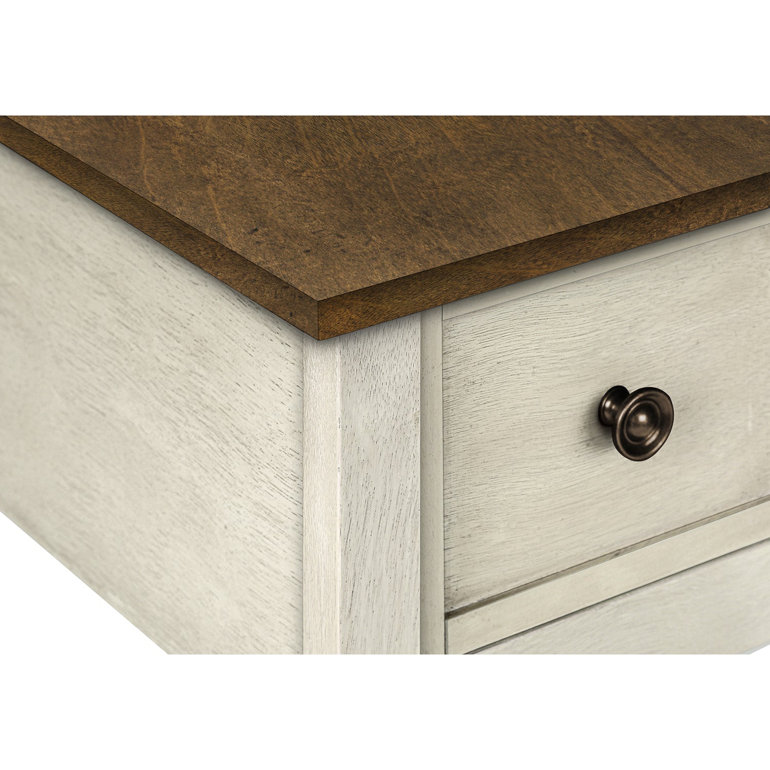 Monarch Specialties I 3962 - Side Table, End, Accent Table, 2 Tier, Narrow, Bedroom, Lamp, Storage Drawer, Antique White Veneer, Brown Veneer,