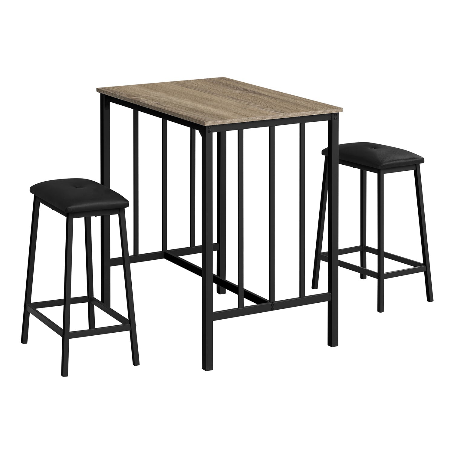Monarch Specialties I 1143 - Dining Set, 3pcs Set, Counter Height, 36" Rectangular, Small, Kitchen, Brown Laminate, Black Metal, Contemporary, Modern