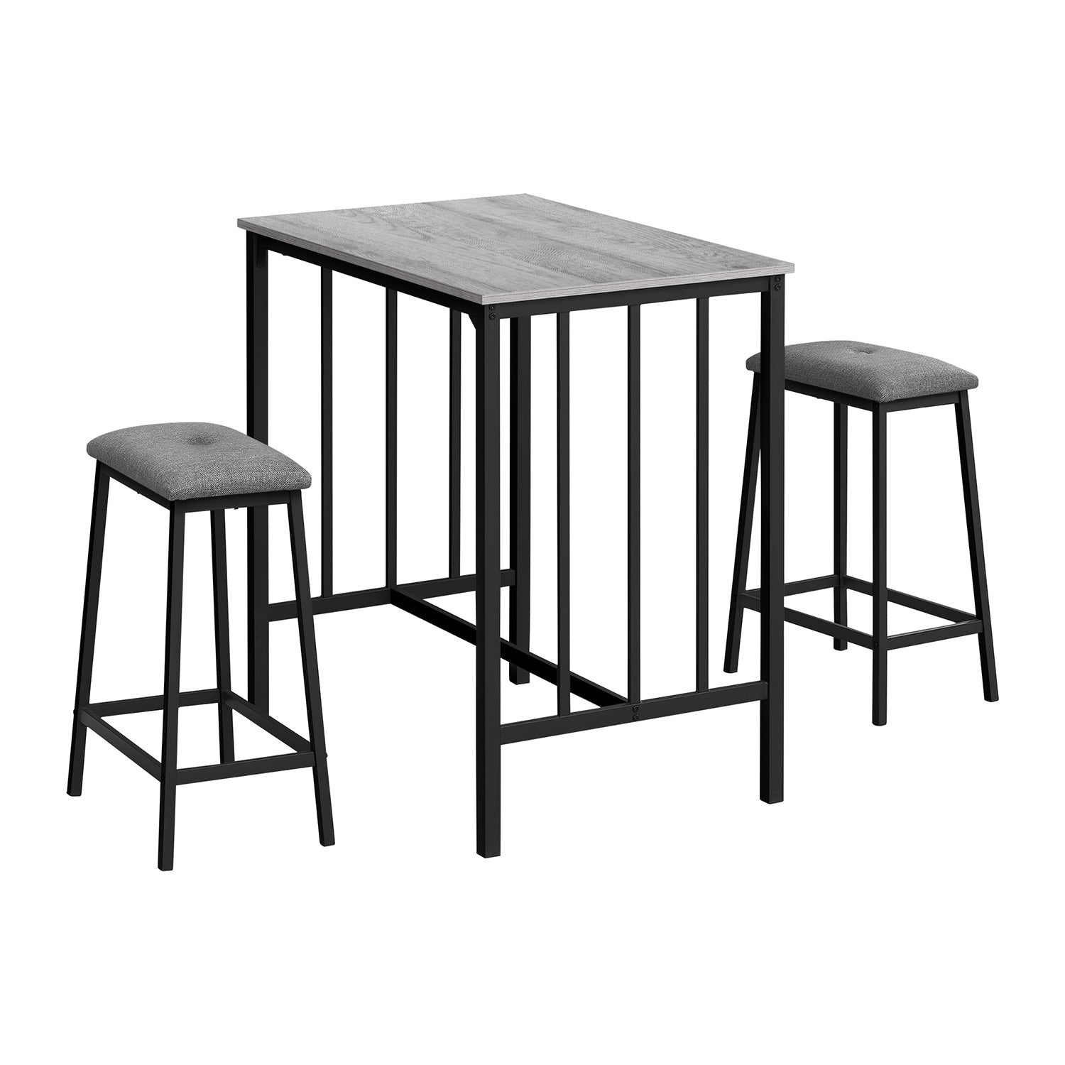 Monarch Specialties I 1144 - Dining Set, 3pcs Set, Counter Height, 36" Rectangular, Small, Kitchen, Grey Laminate, Black Metal, Contemporary, Modern