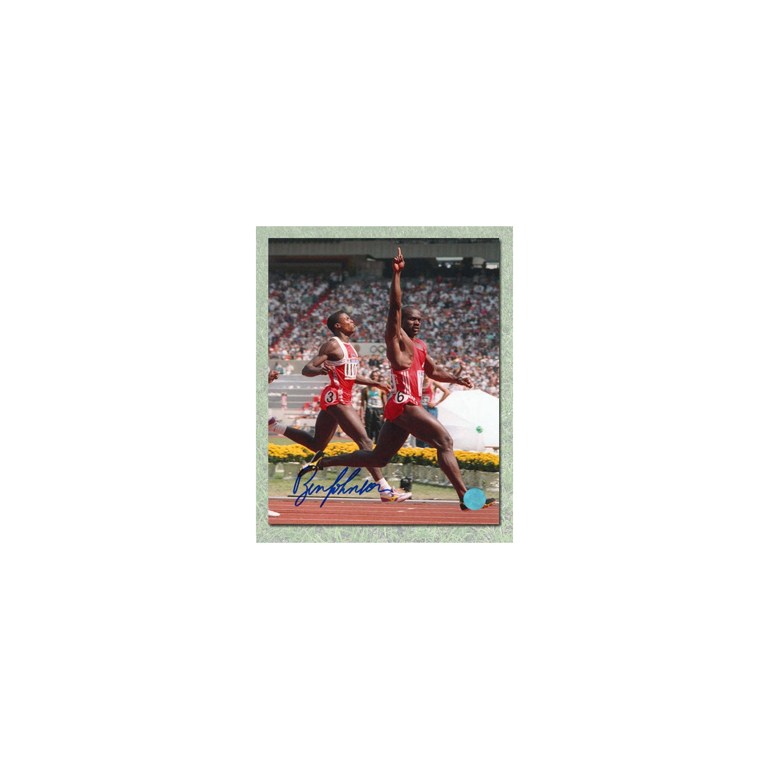 Ben Johnson Autographed Olympic Run vs Lewis 8x10 Photo