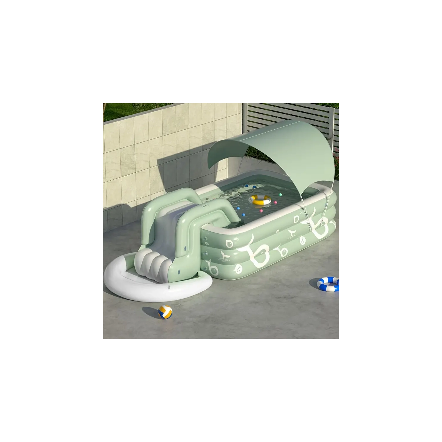 Luxury Spacious Deluxe Inflatable Pool Set | Slide, Sunshade, Foot Pump & Repair Kit - Large Size 103.15" X 68.9" X 23.62"