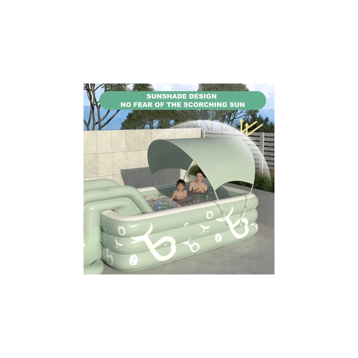 Luxury Spacious Deluxe Inflatable Pool Set | Slide, Sunshade, Foot Pump & Repair Kit - Large Size 103.15" X 68.9" X 23.62"