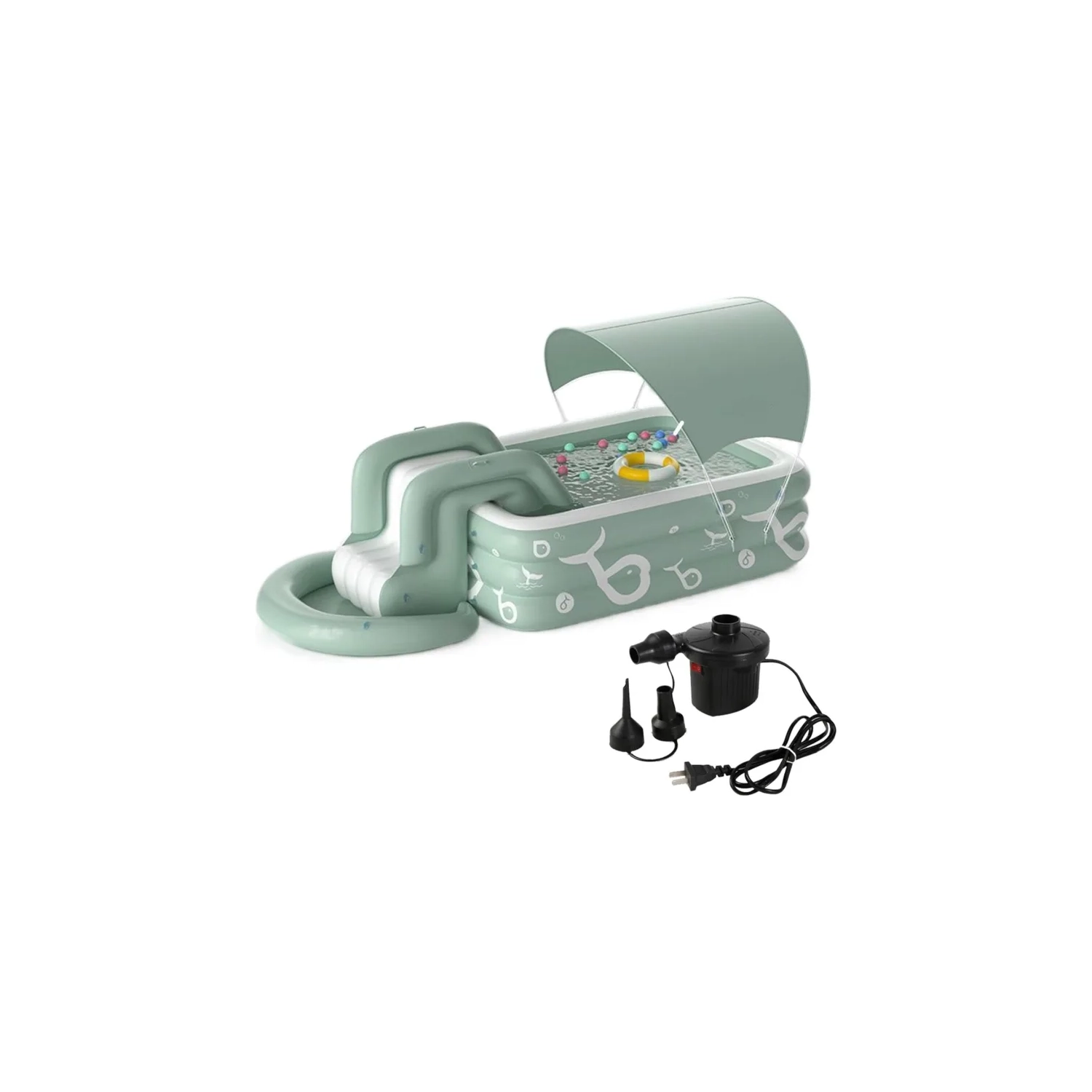 Luxury Spacious Deluxe Inflatable Pool Set | Slide, Sunshade, Foot Pump & Repair Kit - Large Size 103.15" X 68.9" X 23.62"