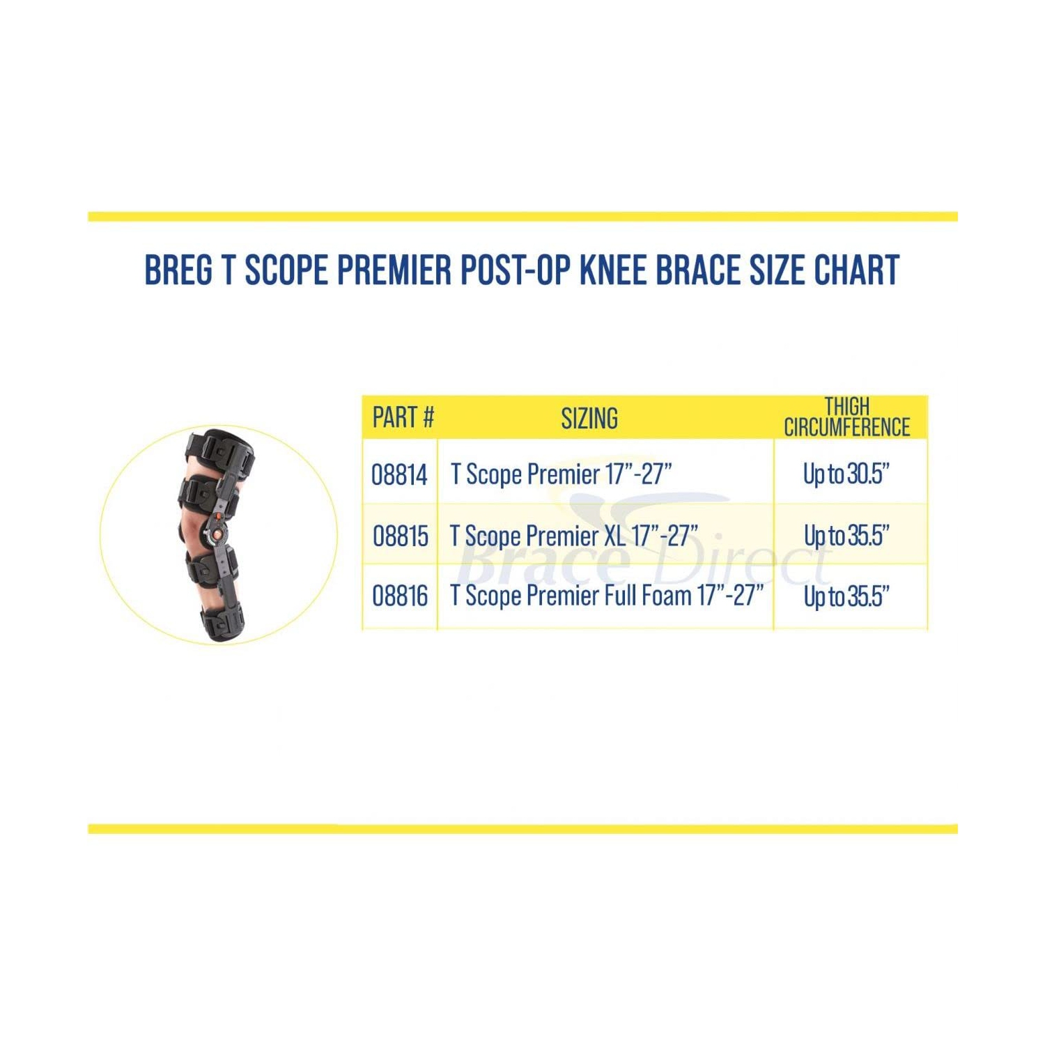 BREG '08814 Brace, Orthopedic, Foam Knee Telescoping Hinge Post-Op Strap Lock Quick Clip Buckle T-Scope Latex-Free