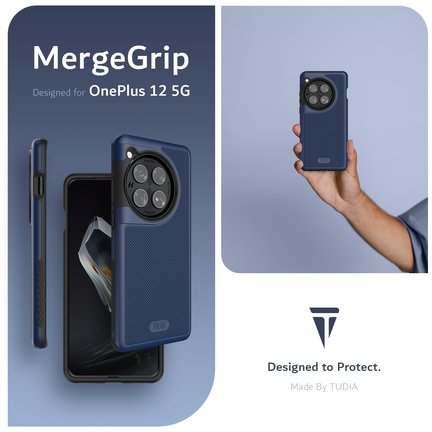 Étui MergeGrip OnePlus 12 de TUDIA de qualité militaire - Indigo