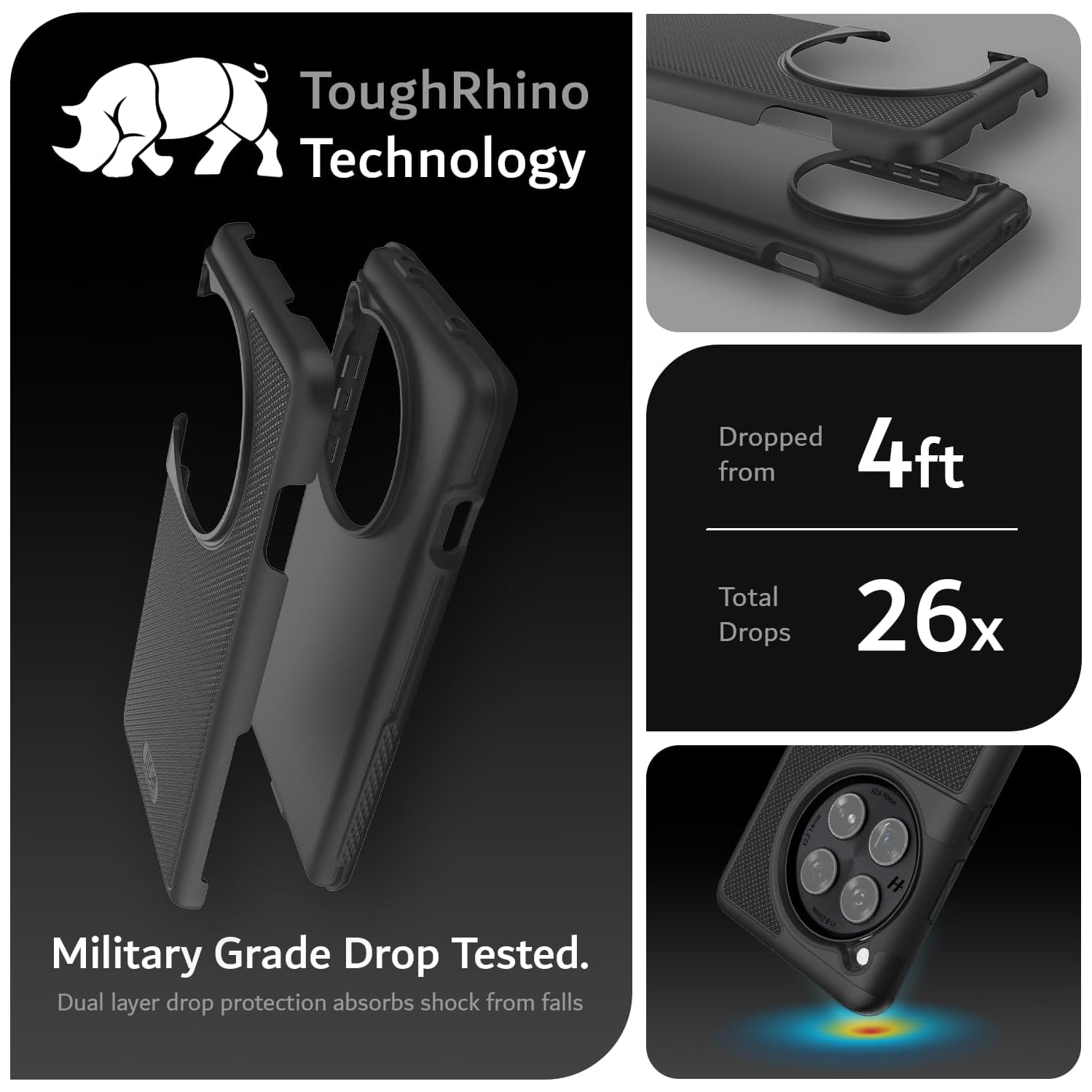 Étui MergeGrip OnePlus 12 de TUDIA de qualité militaire - Noir mat