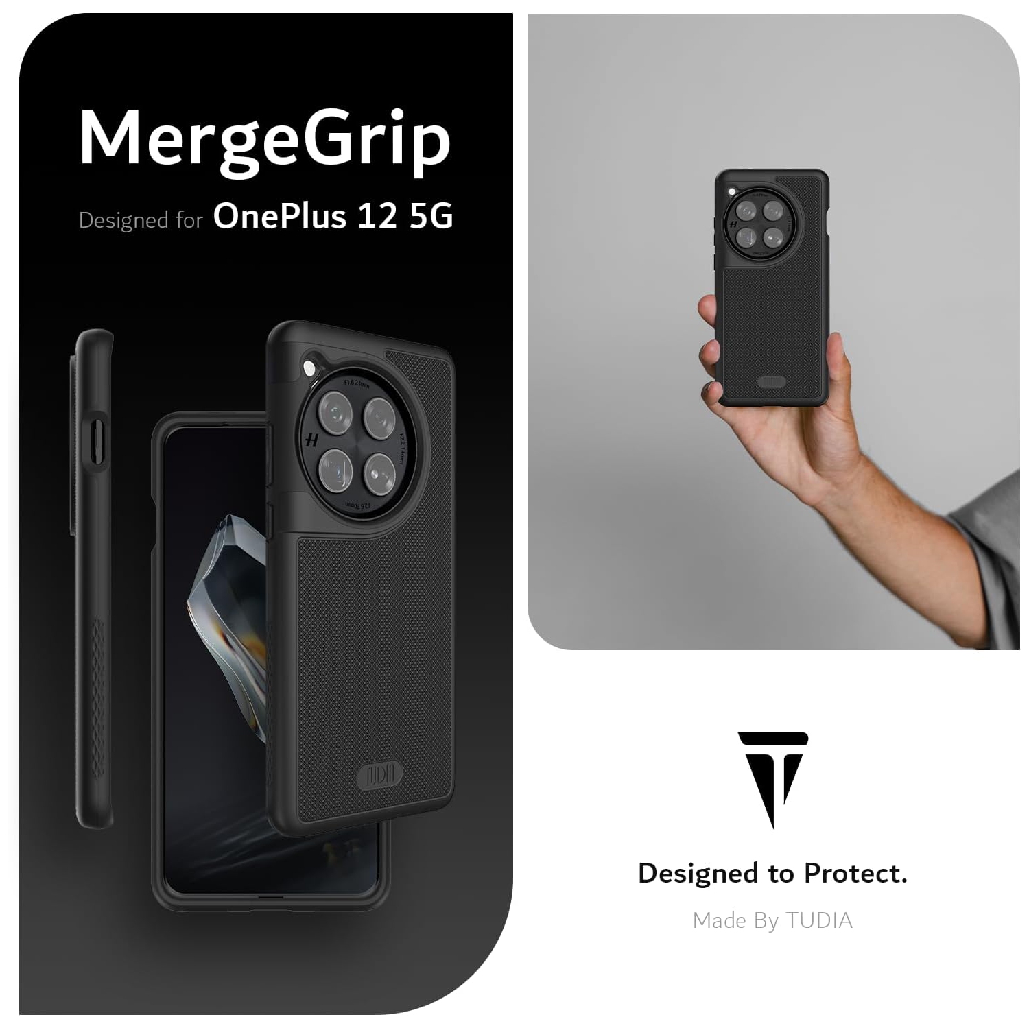 Étui MergeGrip OnePlus 12 de TUDIA de qualité militaire - Noir mat