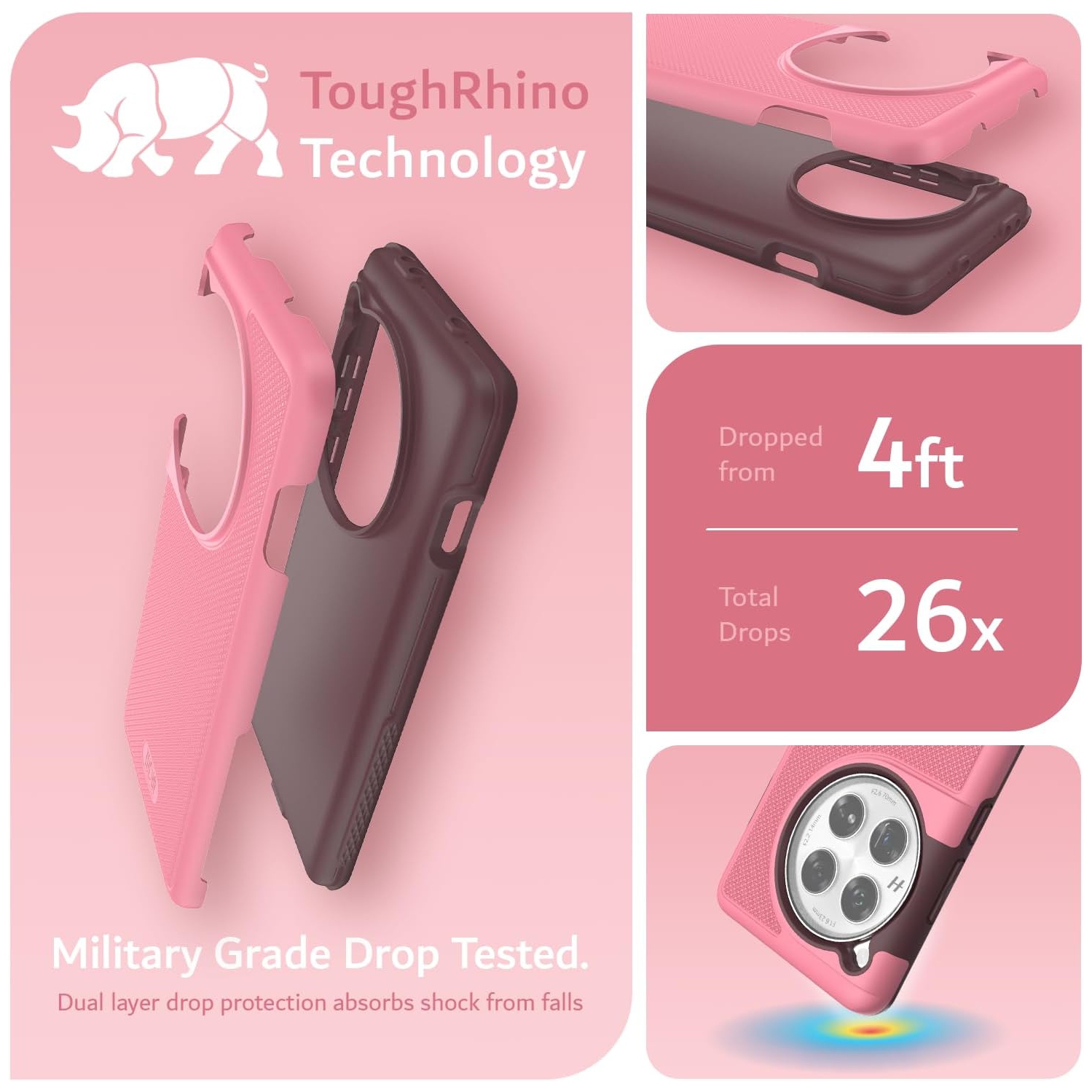 Étui MergeGrip OnePlus 12 de TUDIA de qualité militaire - Rose fumé