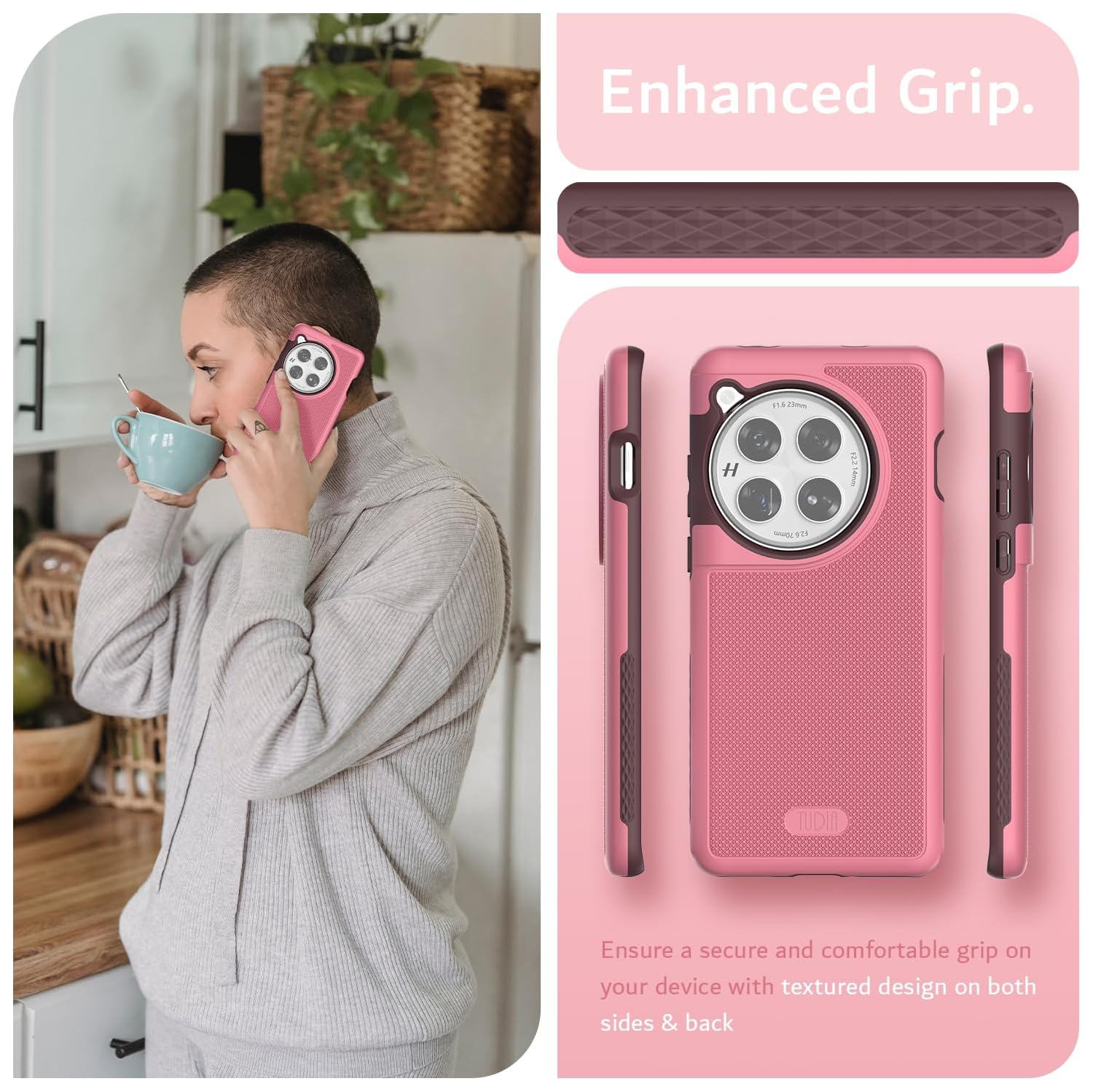 Étui MergeGrip OnePlus 12 de TUDIA de qualité militaire - Rose fumé