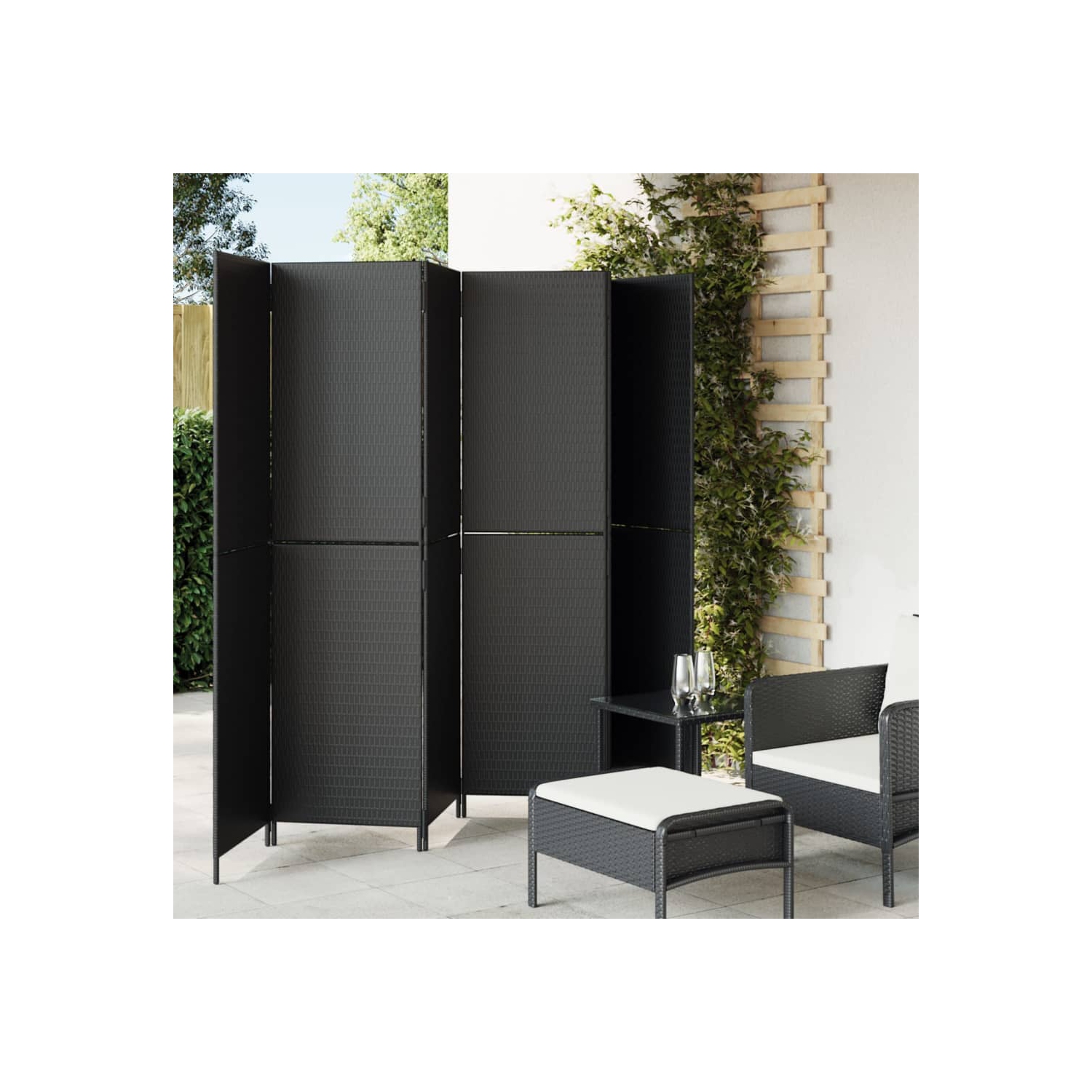 vidaXL Room Divider 6 Panels Black Poly Rattan