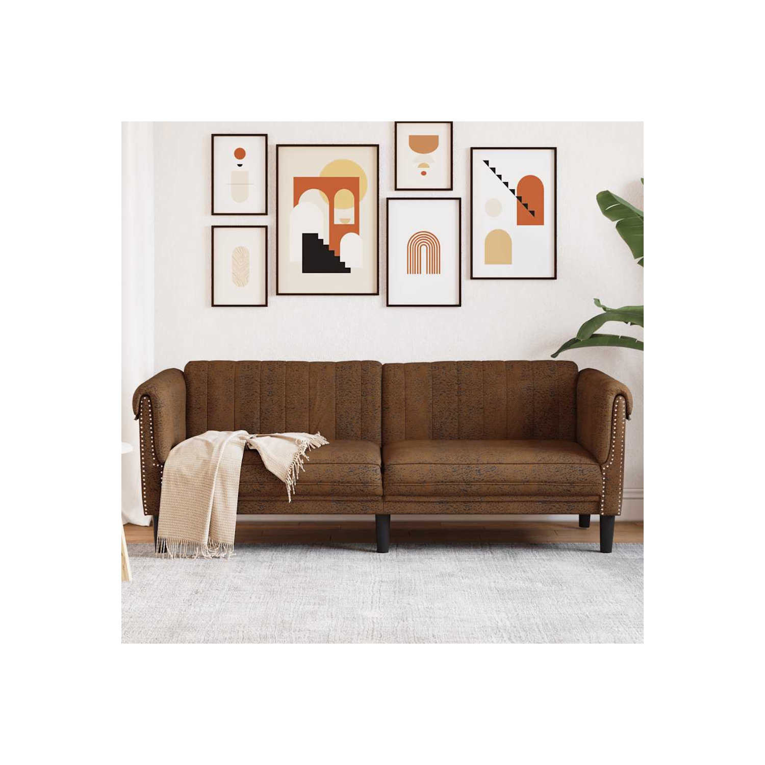 Sofa 3 places en similicuir brun avec méridienne vidaXL