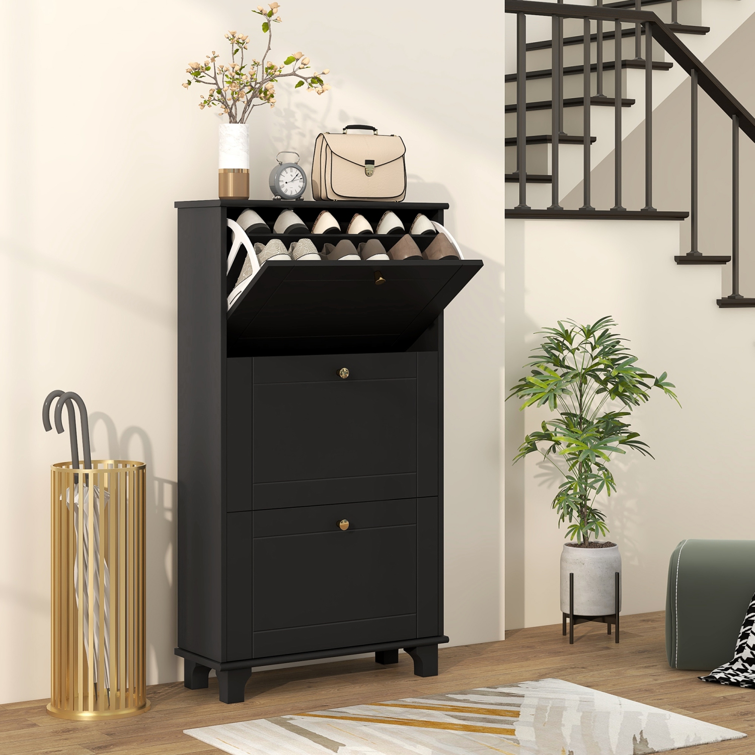 HOMCOM – Armoire de rangement étroite pour chaussures avec 3 tiroirs rabattables et tablettes réglables, tiroir de rangement supérieur, armoire à