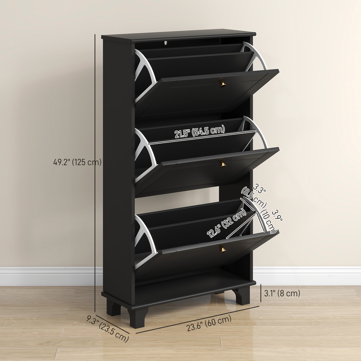 HOMCOM – Armoire de rangement étroite pour chaussures avec 3 tiroirs rabattables et tablettes réglables, tiroir de rangement supérieur, armoire à