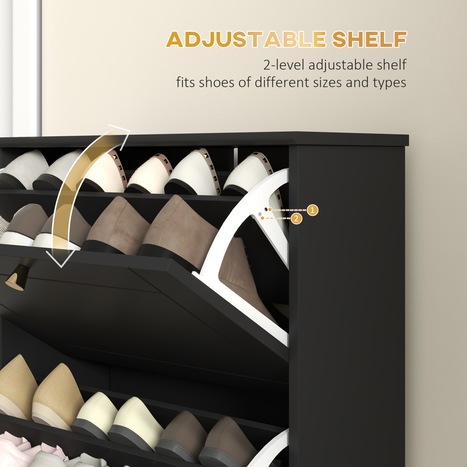 HOMCOM – Armoire de rangement étroite pour chaussures avec 3 tiroirs rabattables et tablettes réglables, tiroir de rangement supérieur, armoire à