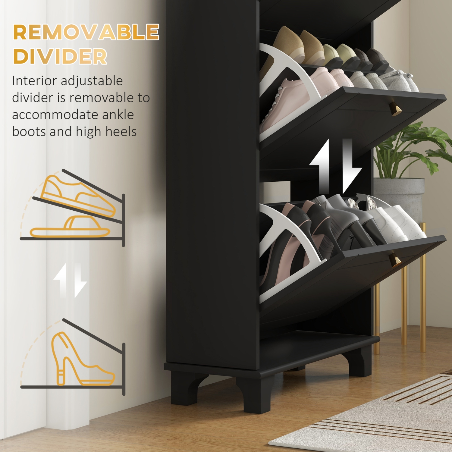 HOMCOM – Armoire de rangement étroite pour chaussures avec 3 tiroirs rabattables et tablettes réglables, tiroir de rangement supérieur, armoire à