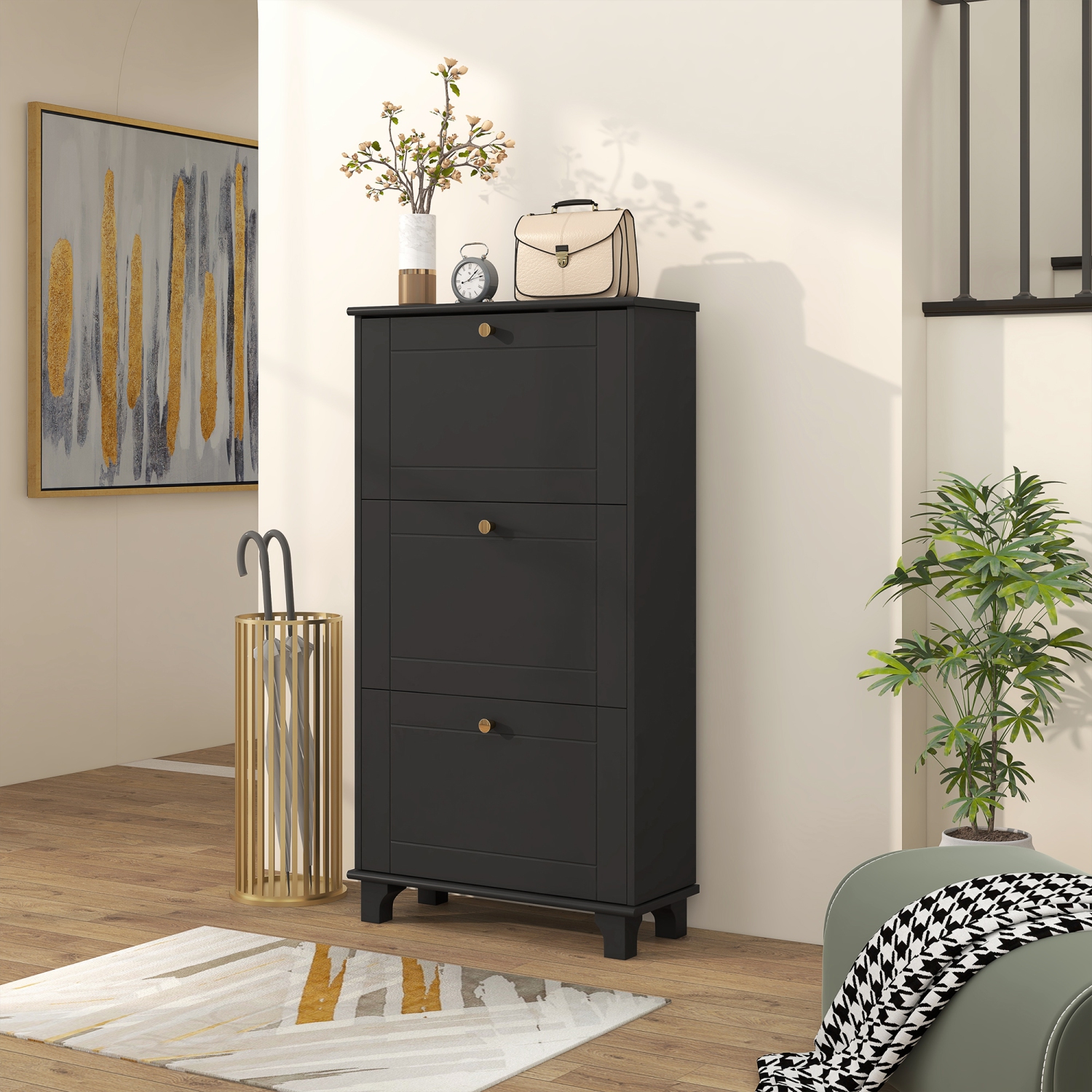 HOMCOM – Armoire de rangement étroite pour chaussures avec 3 tiroirs rabattables et tablettes réglables, tiroir de rangement supérieur, armoire à