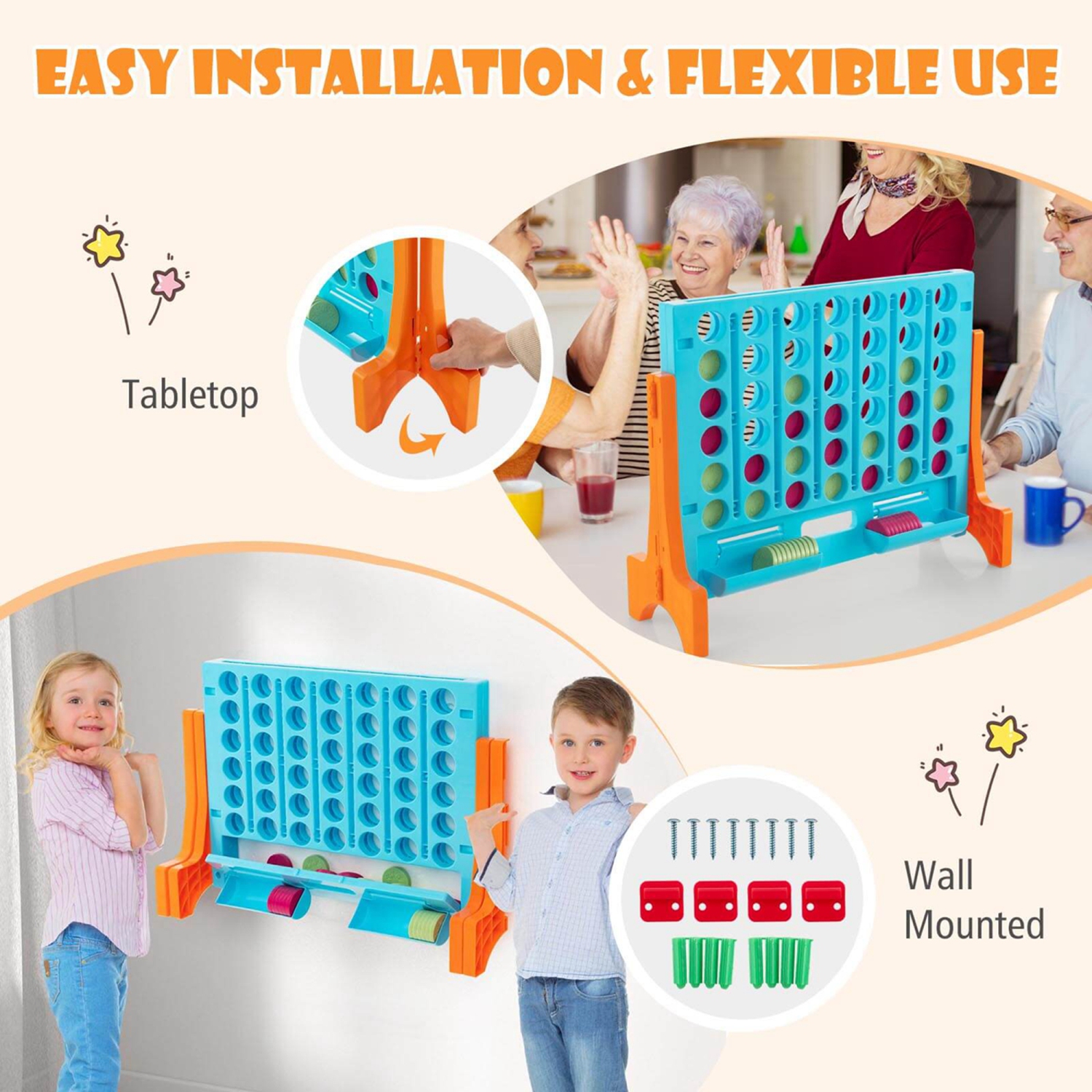 Costway Wall Mounted or Tabletop Giant 4 in a Row Jumbo 4-to-Score Connect Game Set