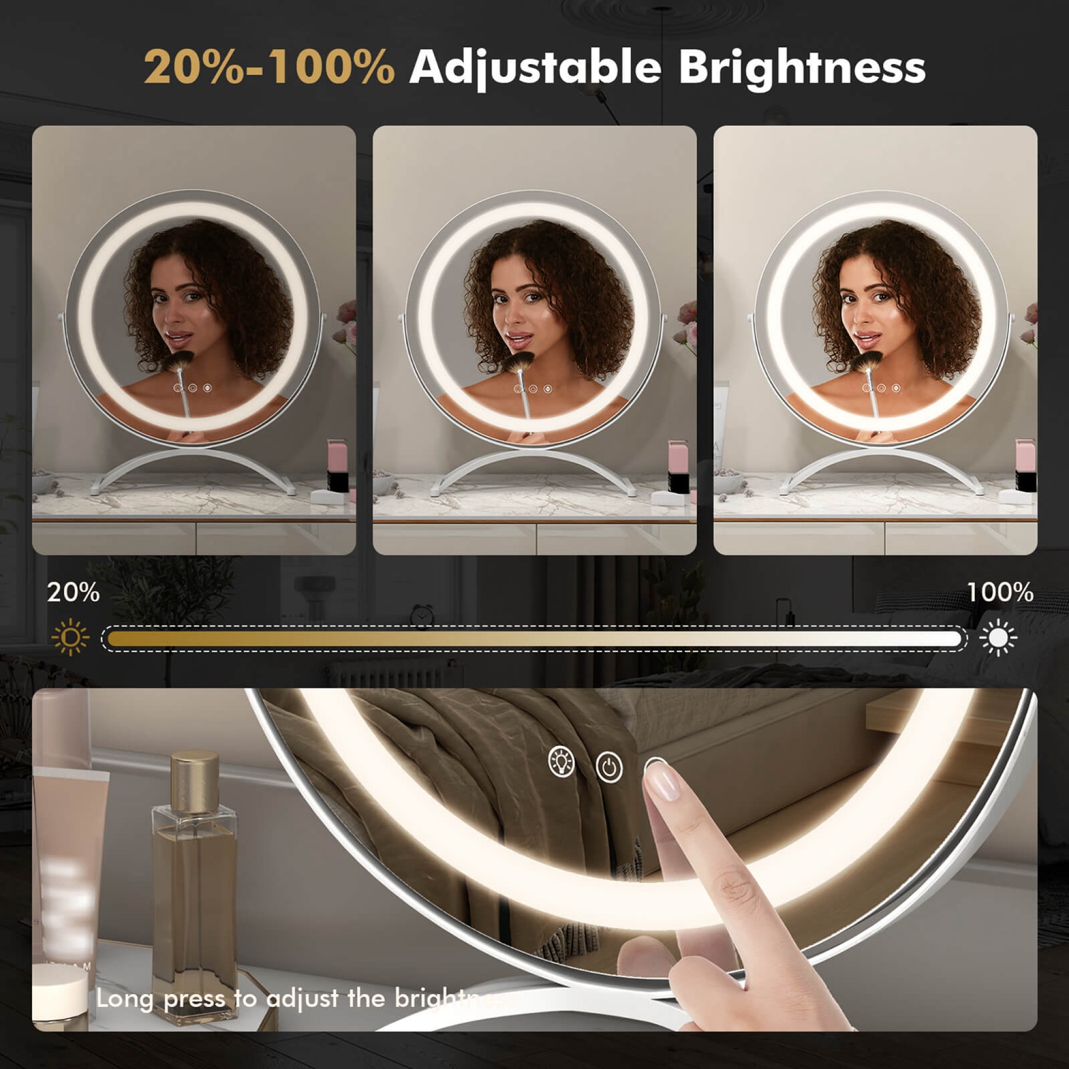 Miroir de maquillage rond de 16 po pour salle de bain avec 3 couleurs à intensité réglable de Costway