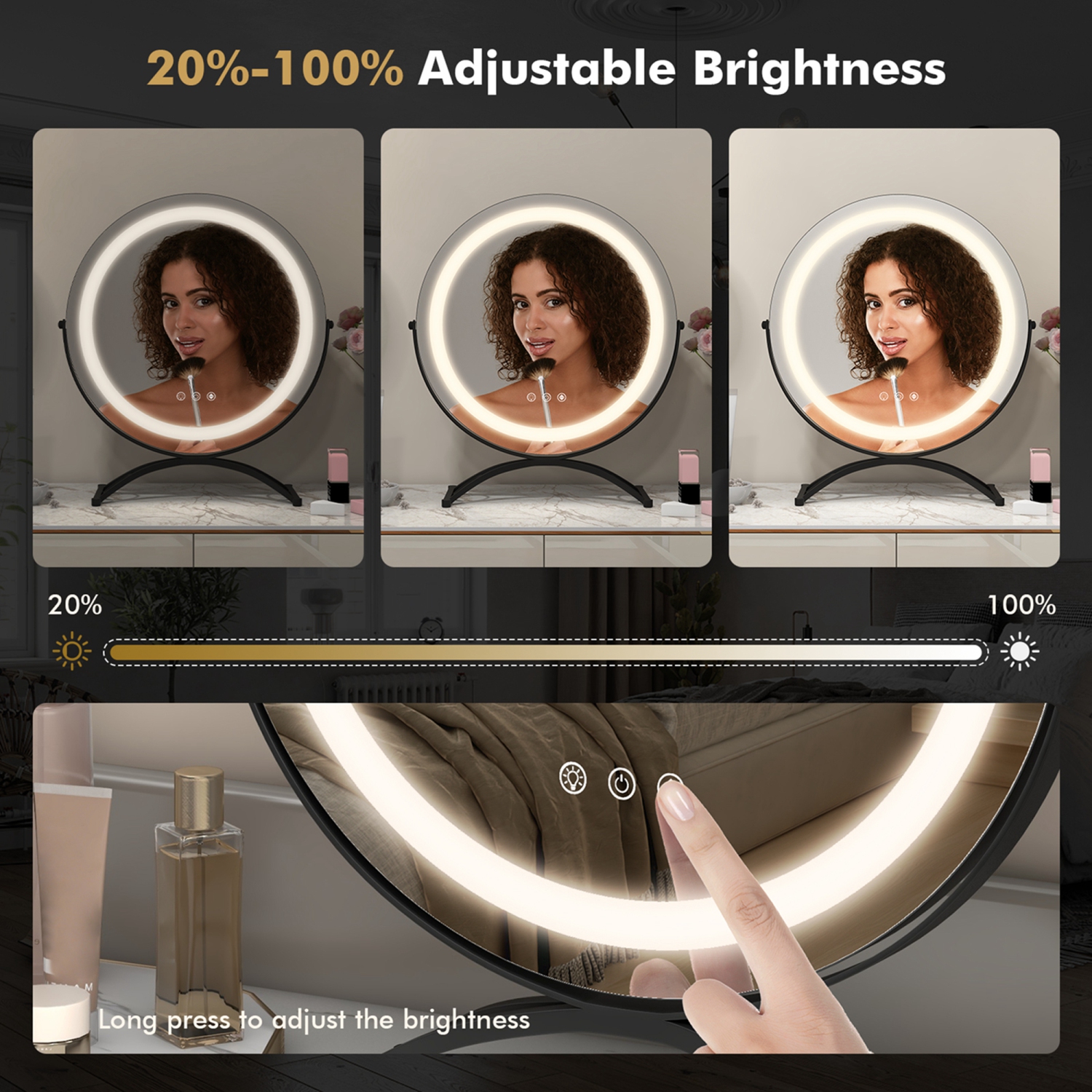 Miroir de maquillage rond de 16 po pour salle de bain avec 3 couleurs à intensité réglable de Costway