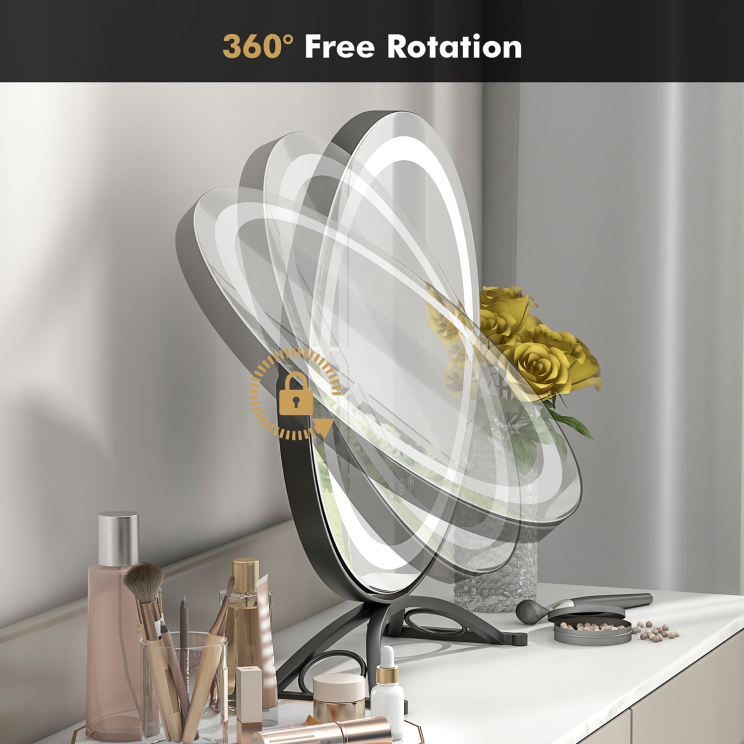 Miroir de maquillage rond de 16 po pour salle de bain avec 3 couleurs à intensité réglable de Costway