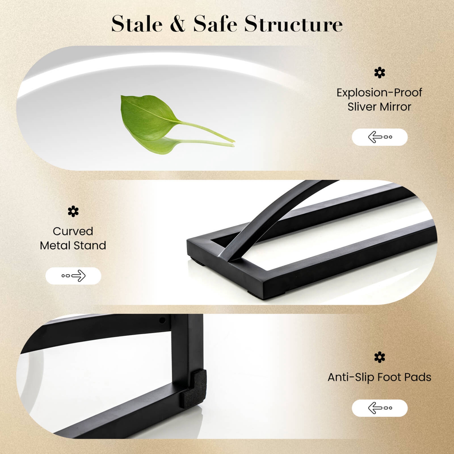 Costway 16" Round Makeup Vanity Mirror with Lights 3 Color Dimmable Touch Control Black/Gold/White