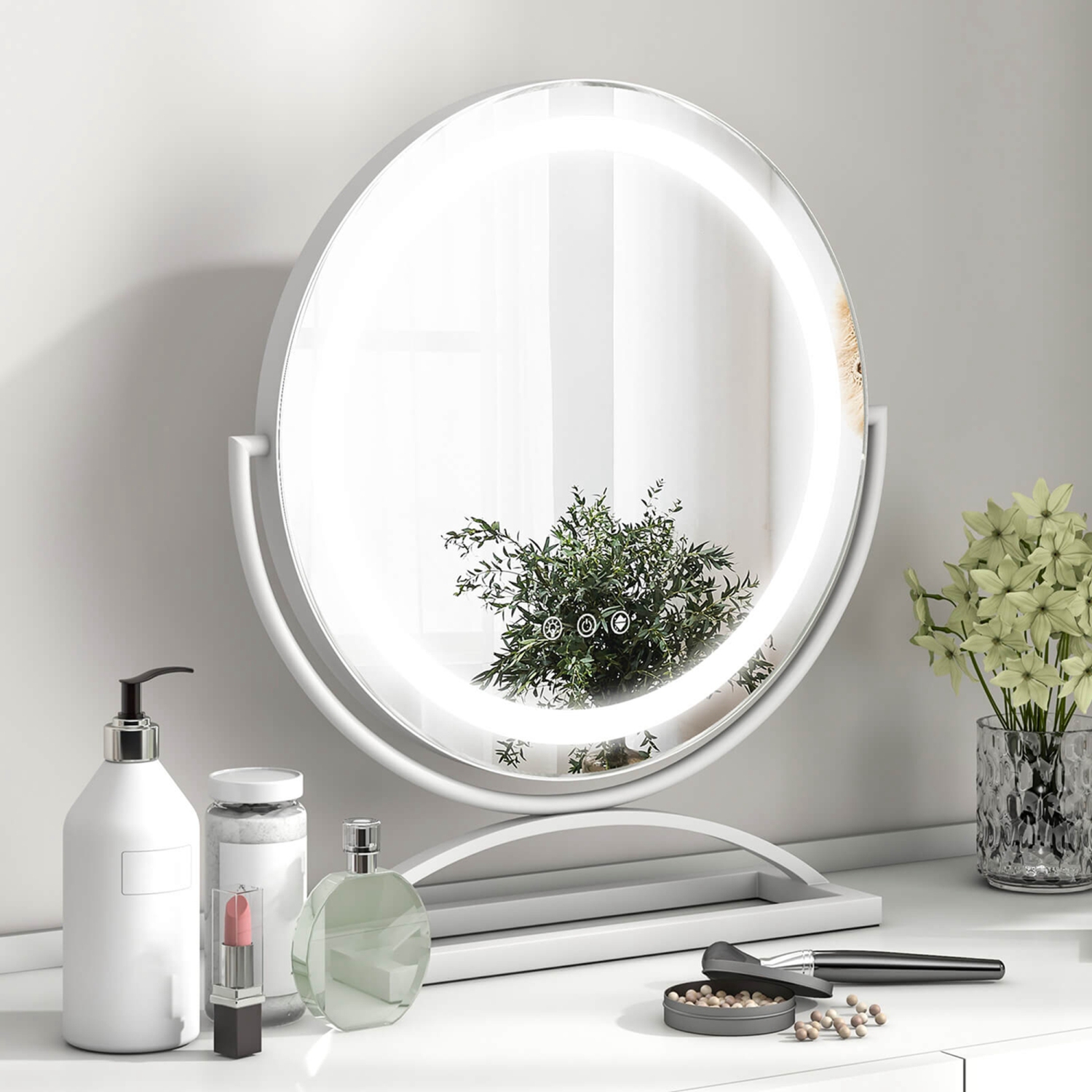 Costway 16" Round Makeup Vanity Mirror with Lights 3 Color Dimmable Touch Control Black/Gold/White
