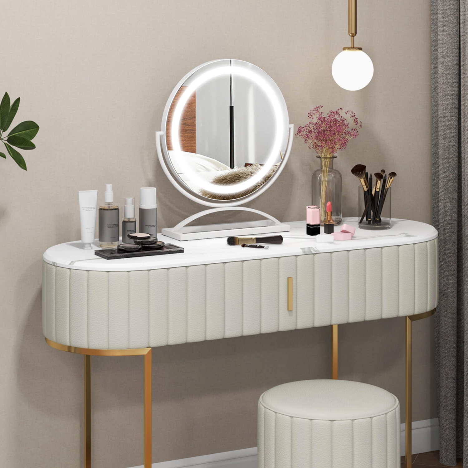 Costway 16" Round Makeup Vanity Mirror with Lights 3 Color Dimmable Touch Control Black/Gold/White