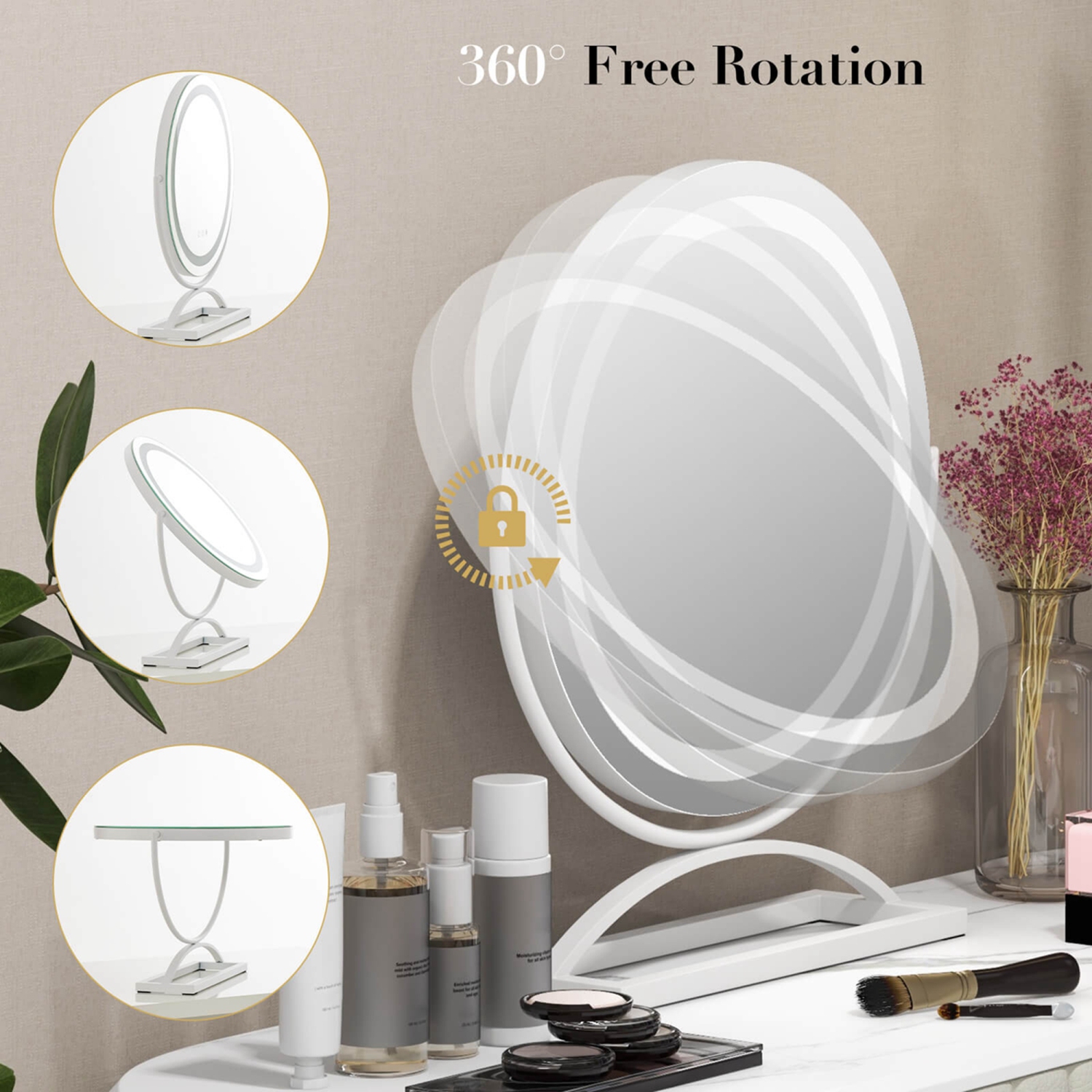 Costway 16" Round Makeup Vanity Mirror with Lights 3 Color Dimmable Touch Control Black/Gold/White