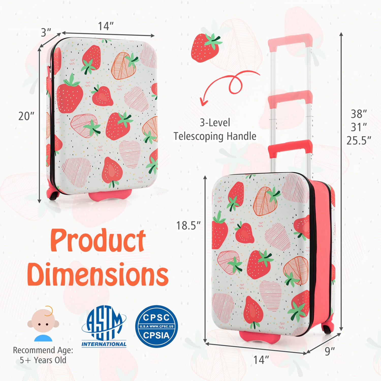 Costway 20" Kids Rolling Luggage Foldable Hardshell Carry-on Suitcase on Wheels Children