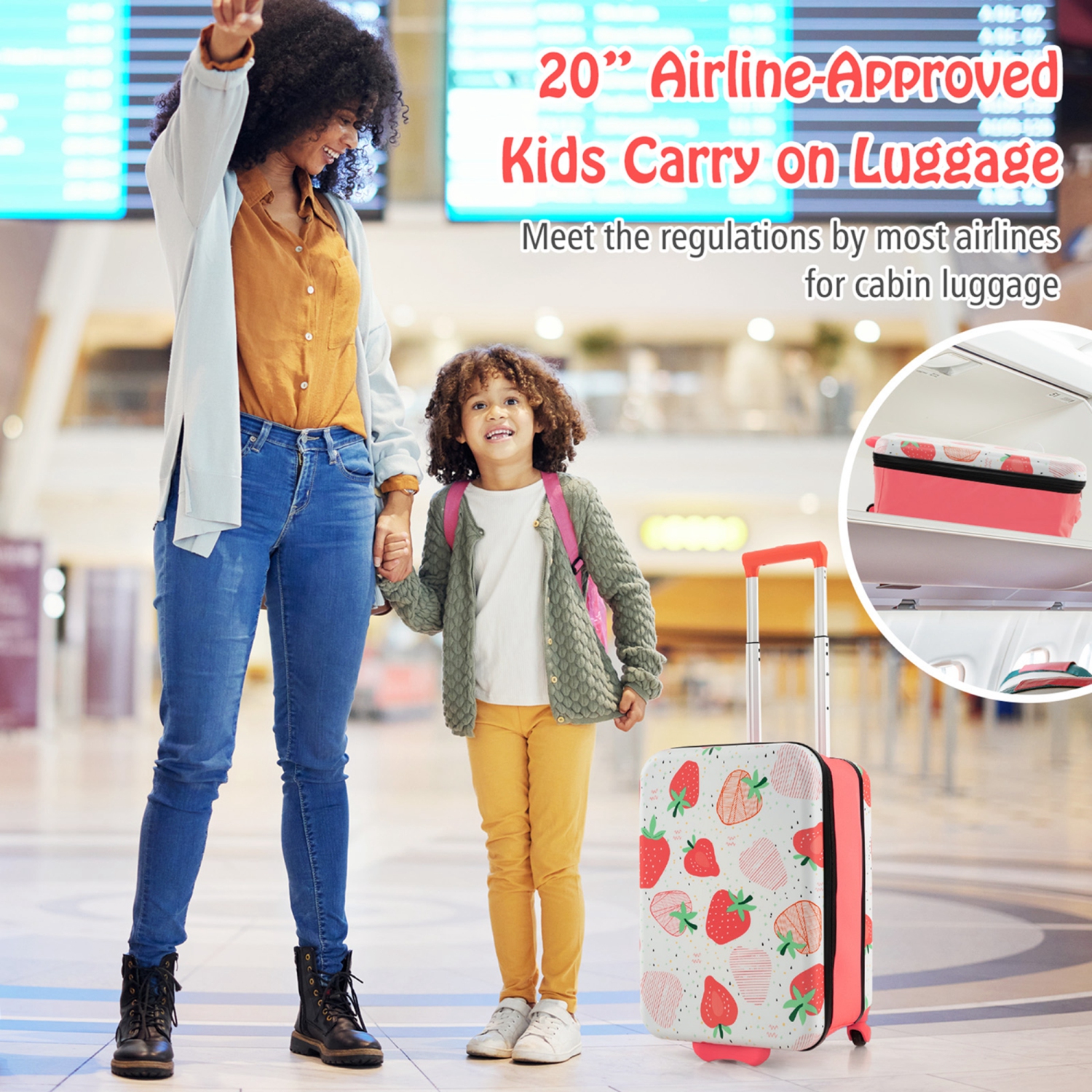 Costway 20" Kids Rolling Luggage Foldable Hardshell Carry-on Suitcase on Wheels Children