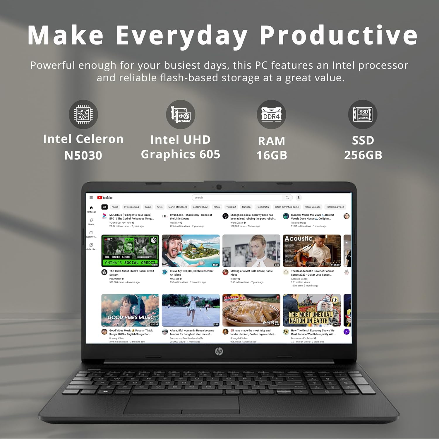 HP 15.6” HD Student Laptop, Intel Pentium Silver N5030, 256GB SSD, 16GB RAM, Intel UHD Graphics, HD Webcam, Numpad, Wi-Fi 5, 1 Year Office 365, Win