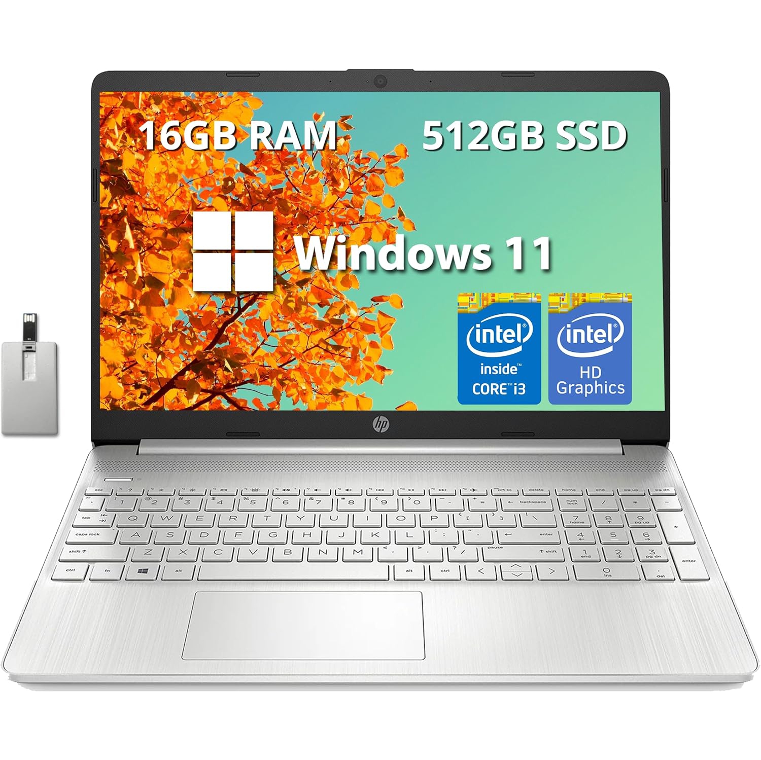 HP 15.6" FHD Laptop, Intel Core i3-1215U Processor, 512GB PCIe SSD, 16GB RAM, Intel HD Graphics, Bluetooth, 720p HD camera, HDMI, Wi‑Fi, Win 11,