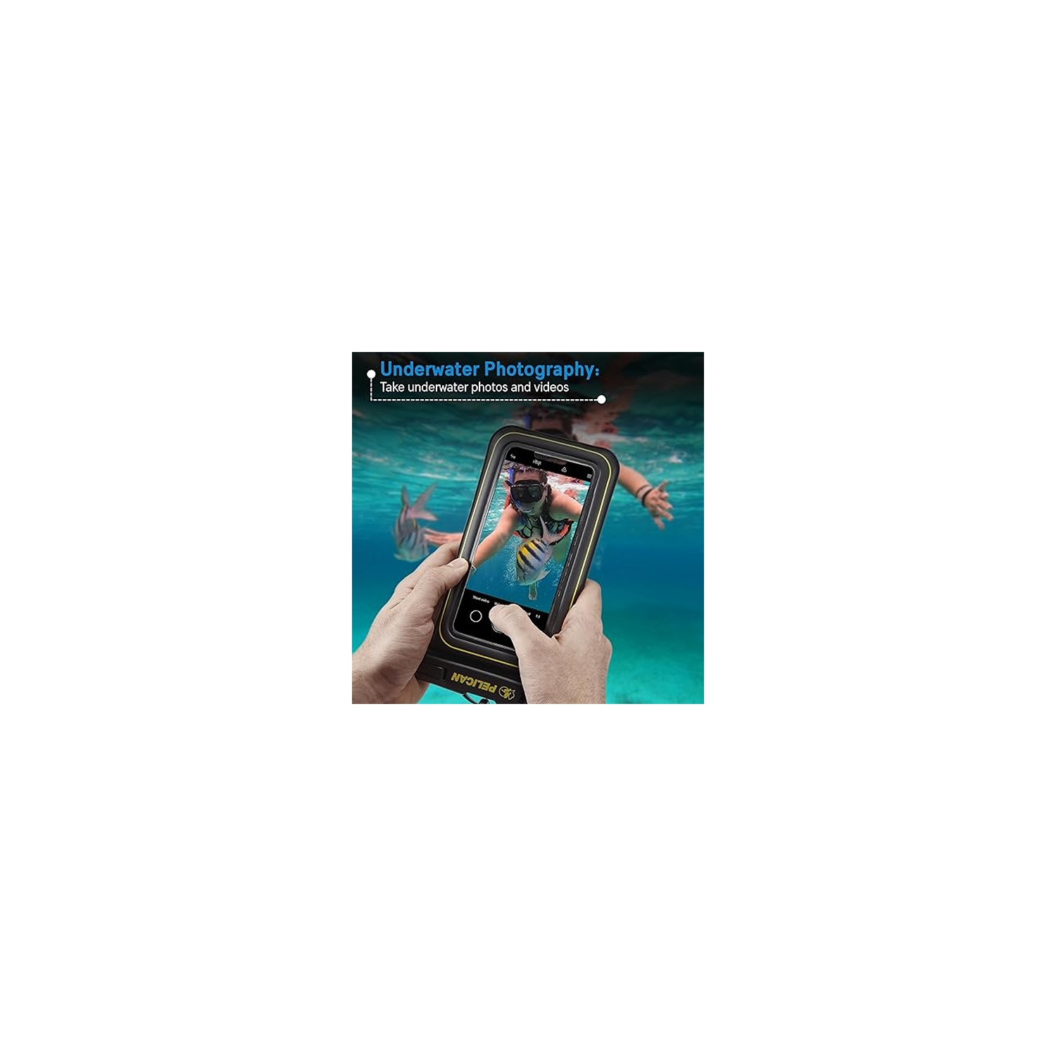 Case-Mate Pelican 2 Pack Marine - IP68 Waterproof Phone Pouch Floating Waterproof Phone Case with Detachable Lanyard - 2 Pack - Black / Hi-Vis Yellow