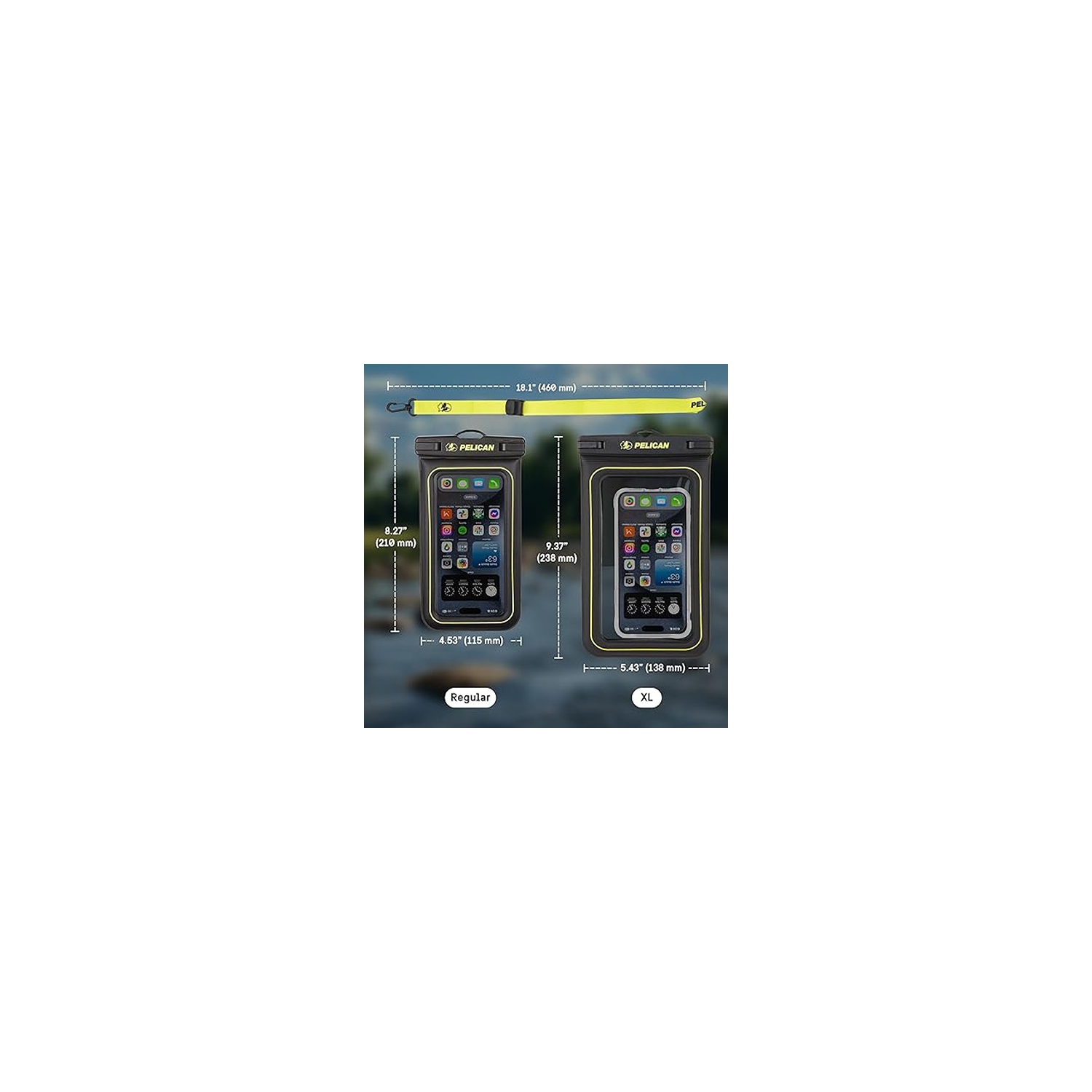 Case-Mate Pelican 2 Pack Marine - IP68 Waterproof Phone Pouch Floating Waterproof Phone Case with Detachable Lanyard - 2 Pack - Black / Hi-Vis Yellow