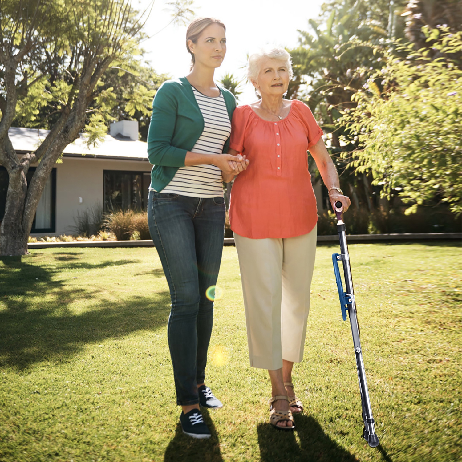 Costway Adjustable Folding Cane Seat Aluminum Alloy Crutch Chair With Light