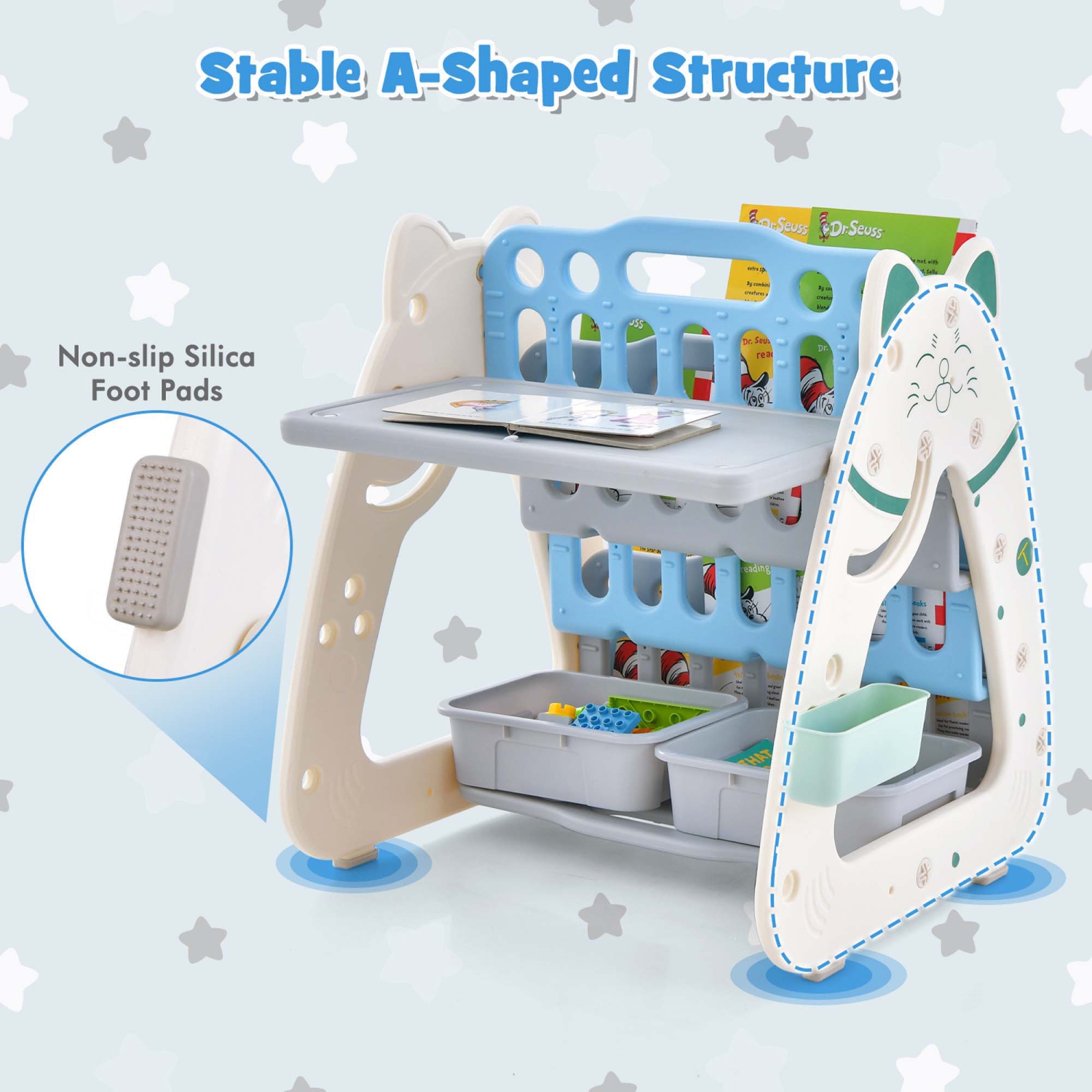 Chevalet 3-en-1 pour enfants avec tabouret tableau magnétique effaçable à sec avec support à livres de Costway