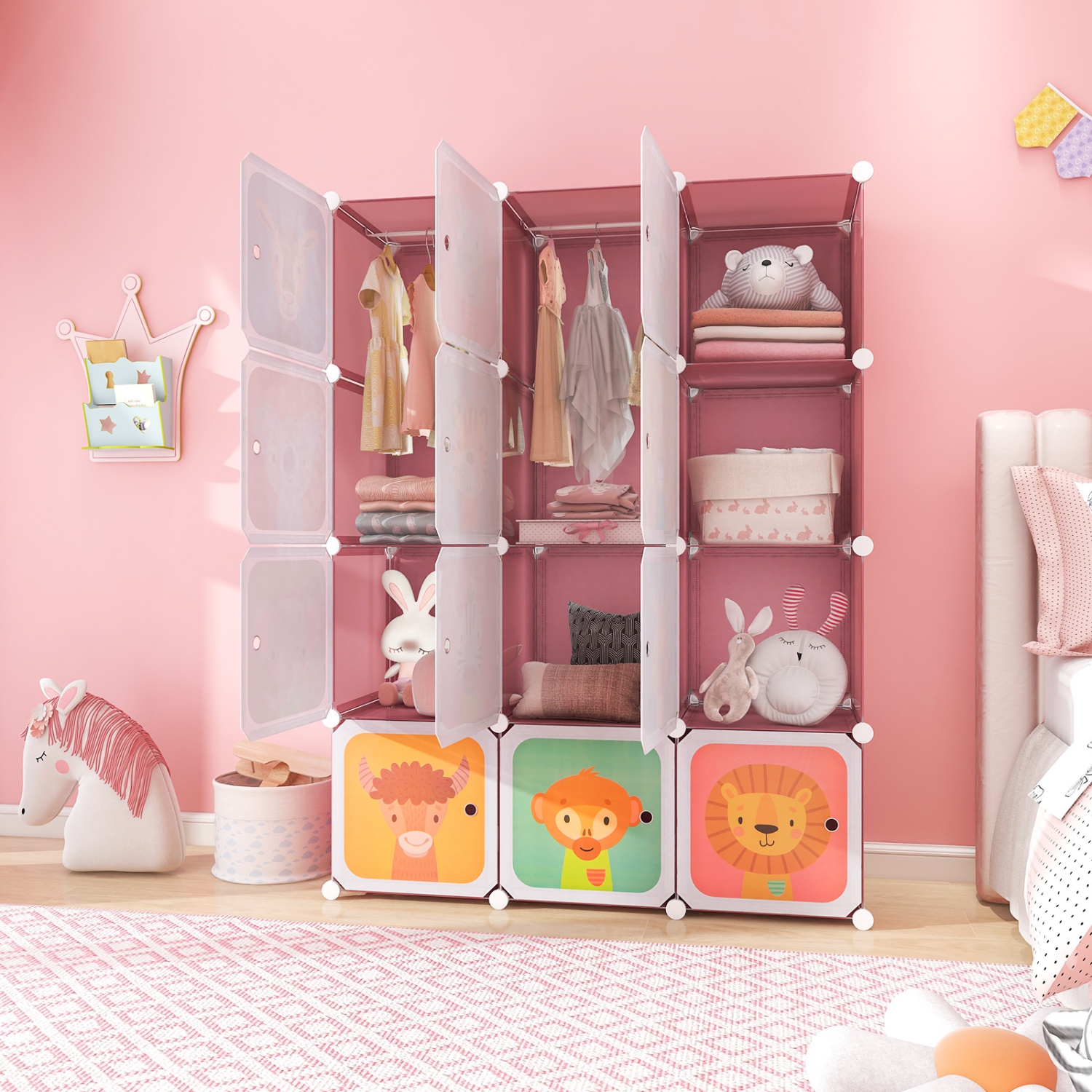 Armoire à 12 cubes avec porte pour chambre de bébé de Costway pour enfants garde-robe pour chambre à coucher