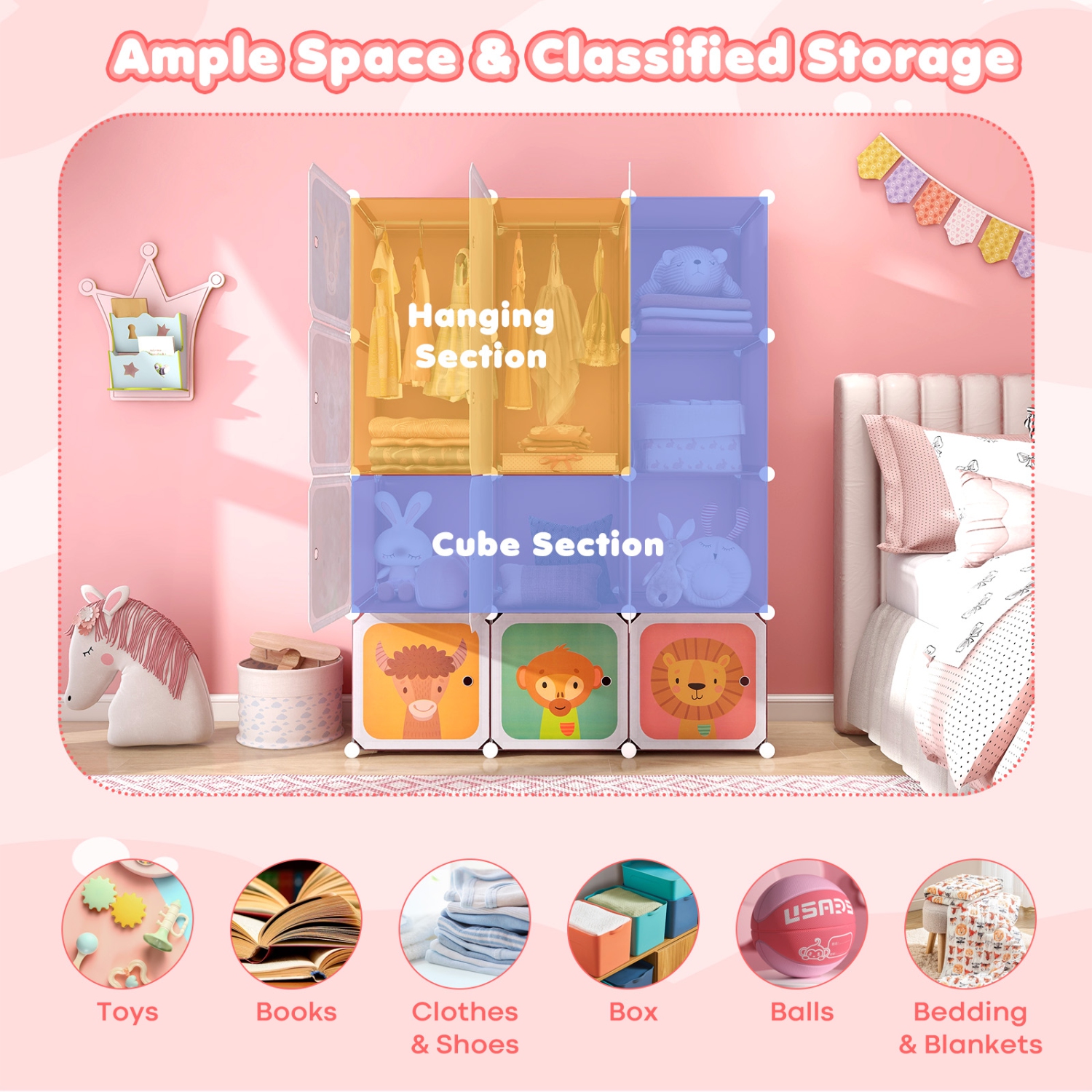 Armoire à 12 cubes avec porte pour chambre de bébé de Costway pour enfants garde-robe pour chambre à coucher