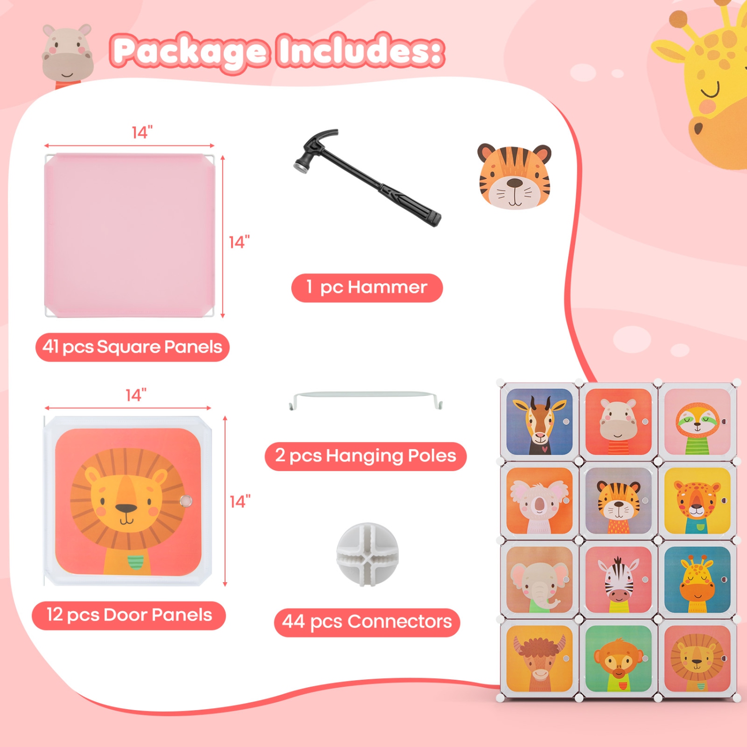 Armoire à 12 cubes avec porte pour chambre de bébé de Costway pour enfants garde-robe pour chambre à coucher