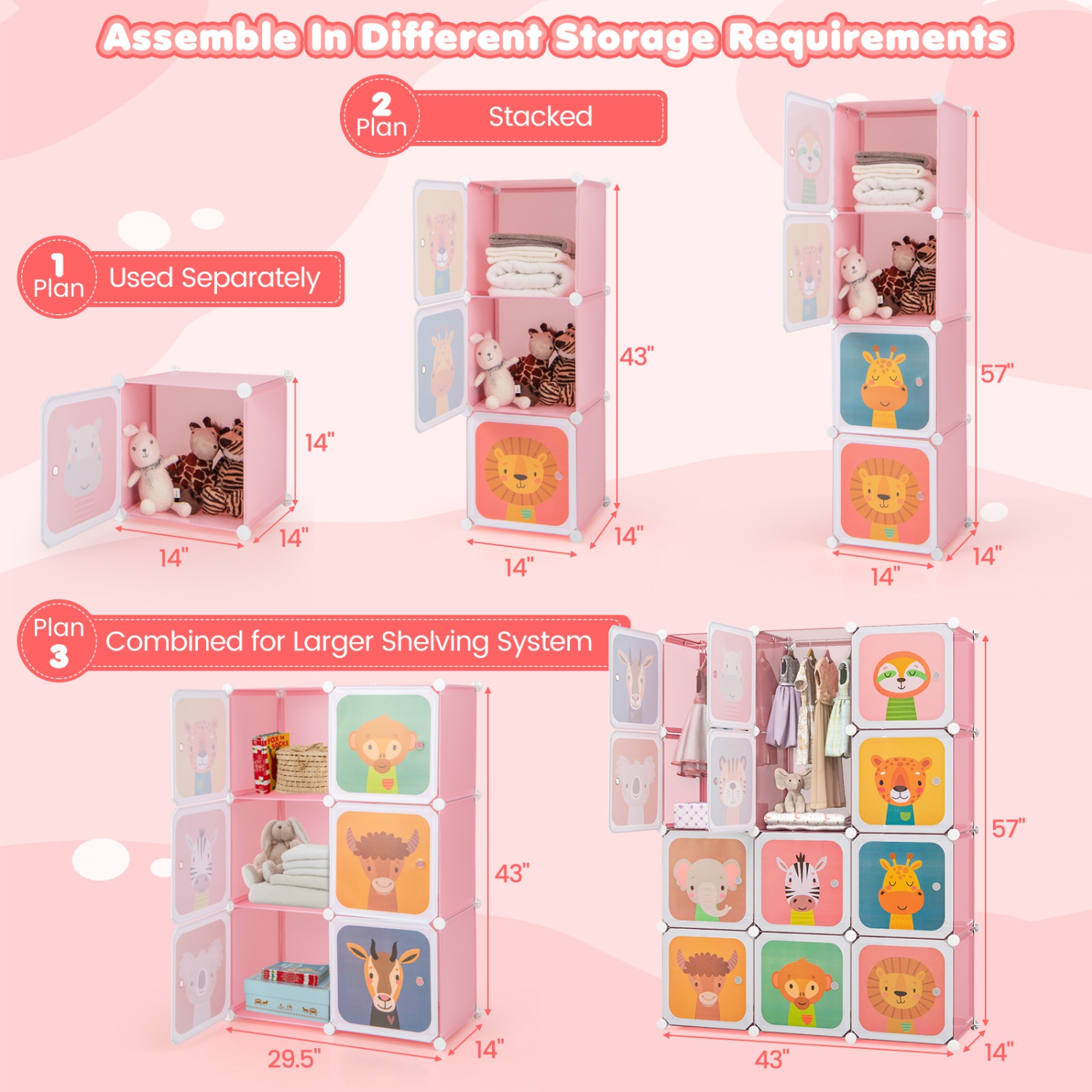 Armoire à 12 cubes avec porte pour chambre de bébé de Costway pour enfants garde-robe pour chambre à coucher