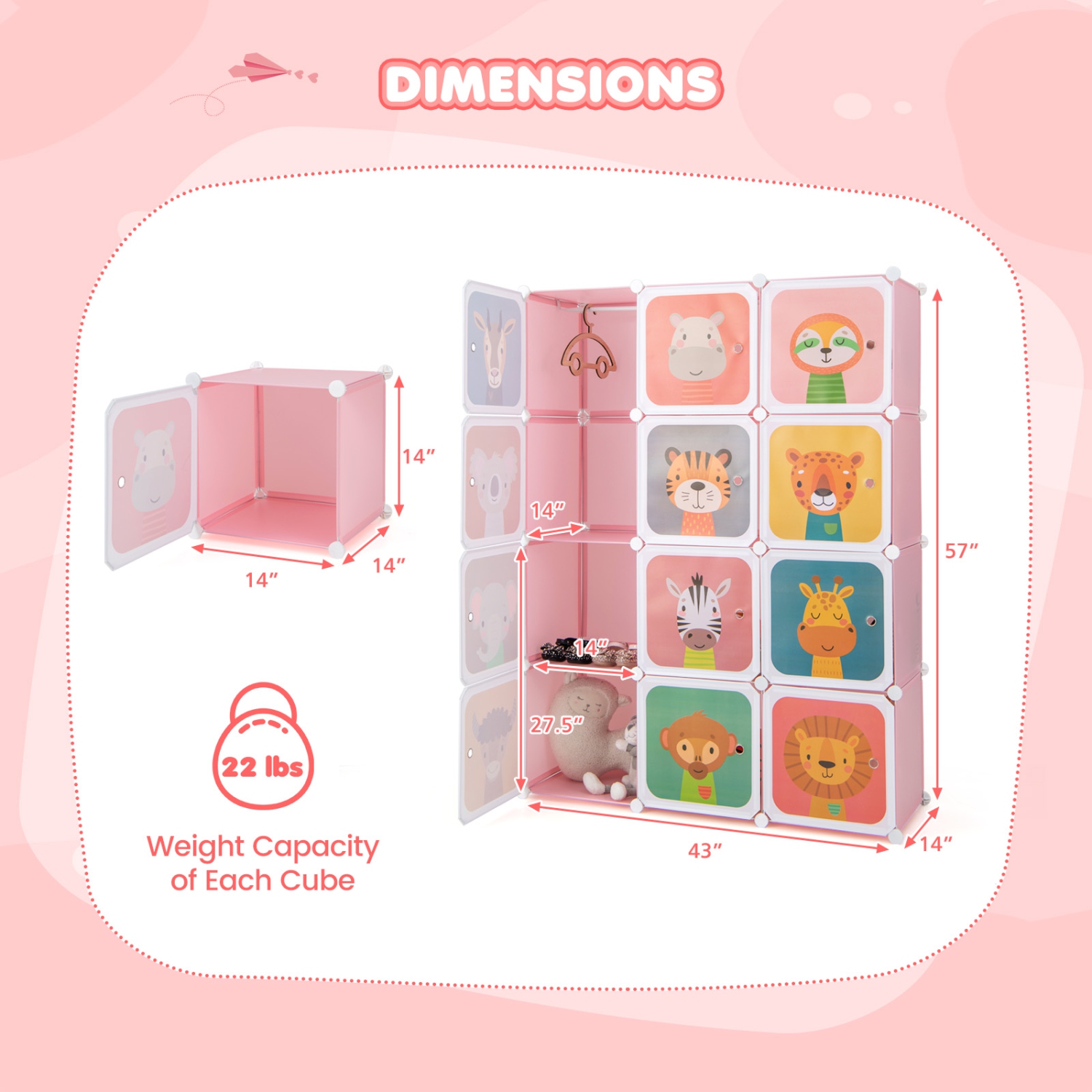 Armoire à 12 cubes avec porte pour chambre de bébé de Costway pour enfants garde-robe pour chambre à coucher