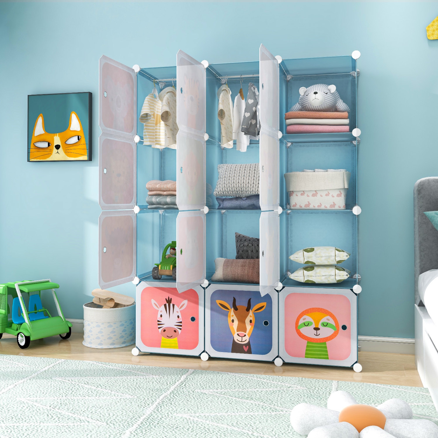 Armoire à 12 cubes avec porte pour chambre de bébé de Costway pour enfants garde-robe pour chambre à coucher