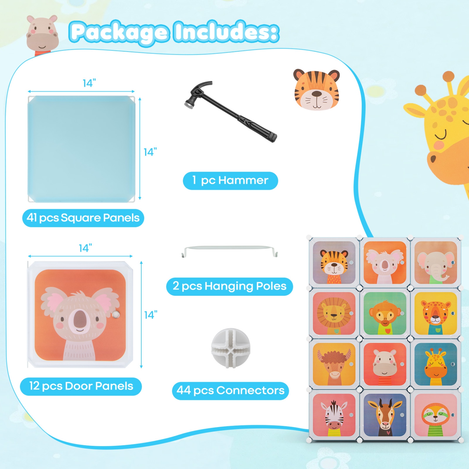 Armoire à 12 cubes avec porte pour chambre de bébé de Costway pour enfants garde-robe pour chambre à coucher