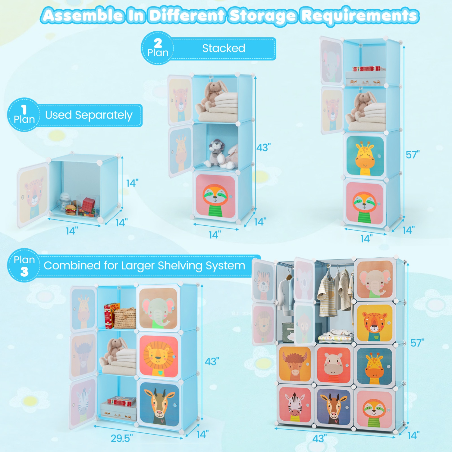 Armoire à 12 cubes avec porte pour chambre de bébé de Costway pour enfants garde-robe pour chambre à coucher
